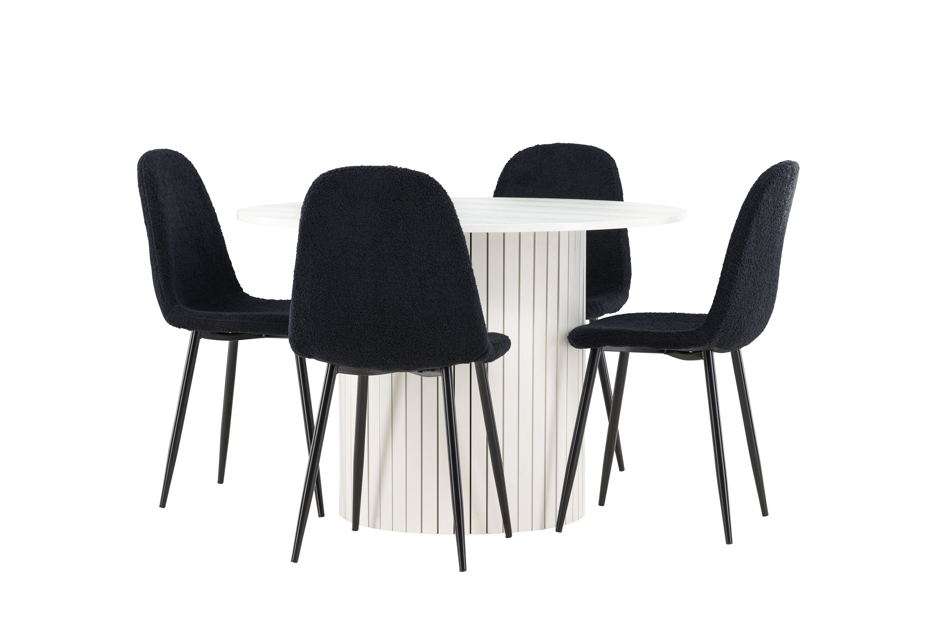 härön matgrupp 110 cm rund med 4 polar stolar - vit/svart