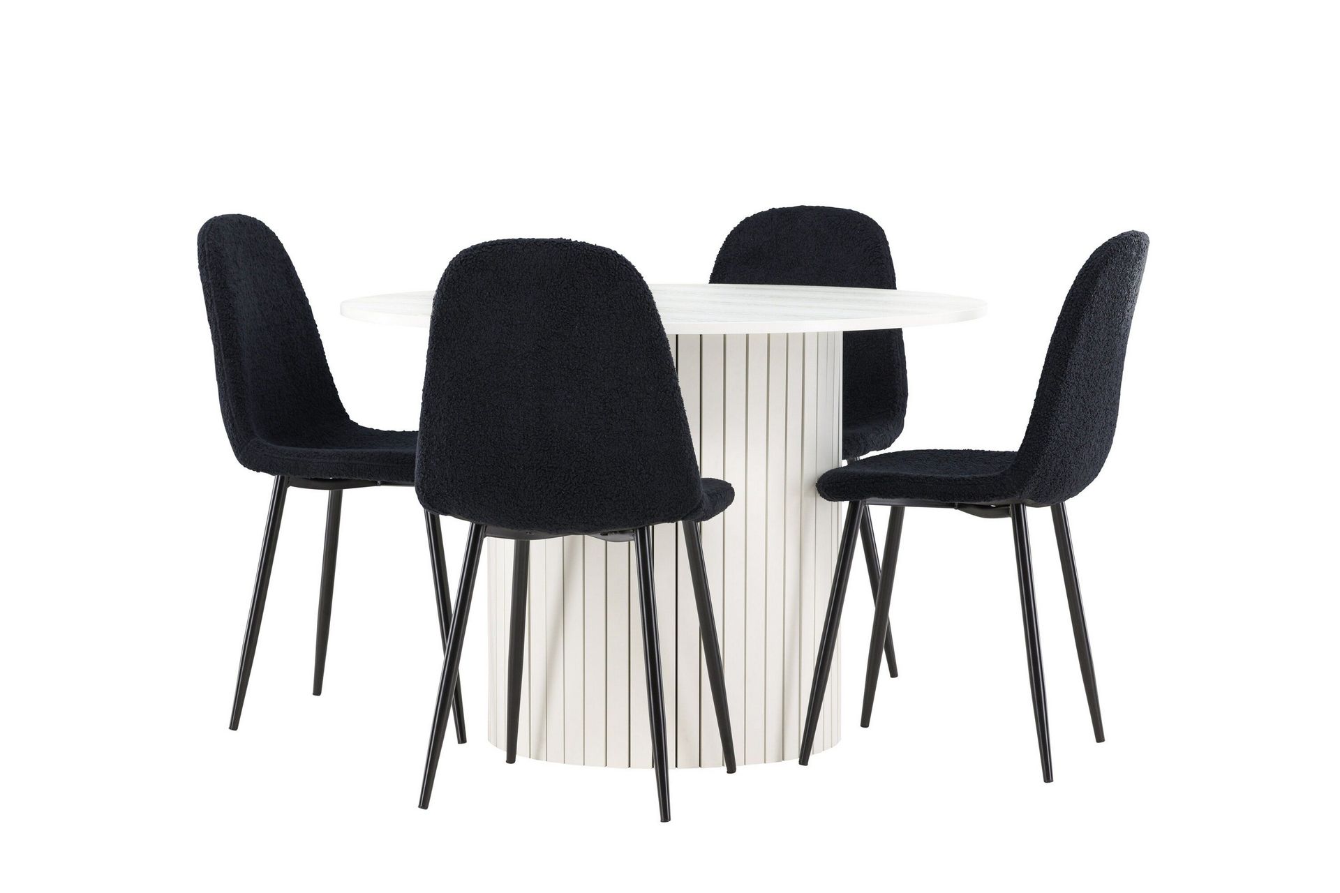 H&auml;r&ouml;n Matgrupp 110 cm Rund med 4 Polar stolar - Vit/Svart