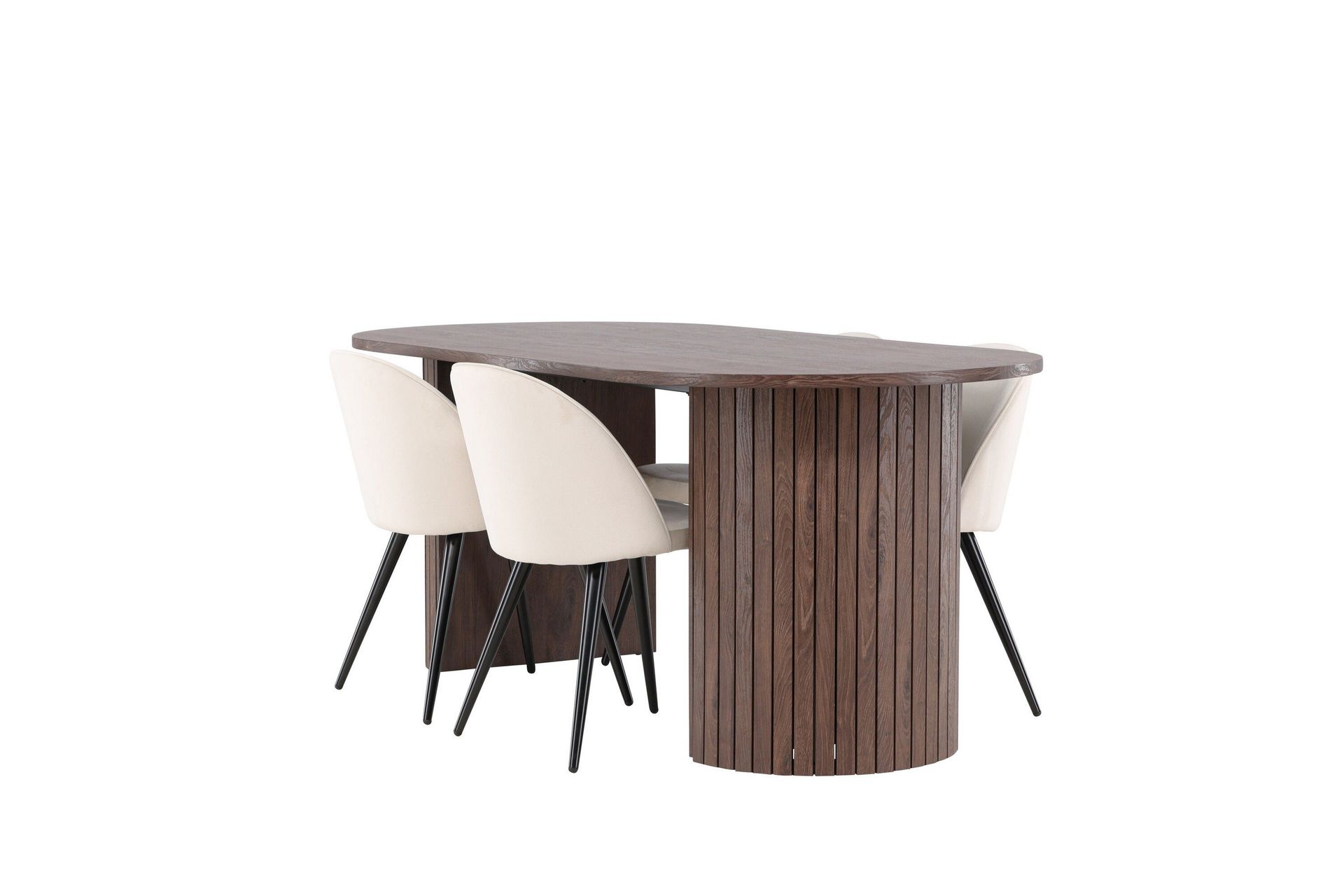 H&auml;r&ouml;n Matgrupp 200 cm Oval med 4 Velvet stolar - Mocca/Beige