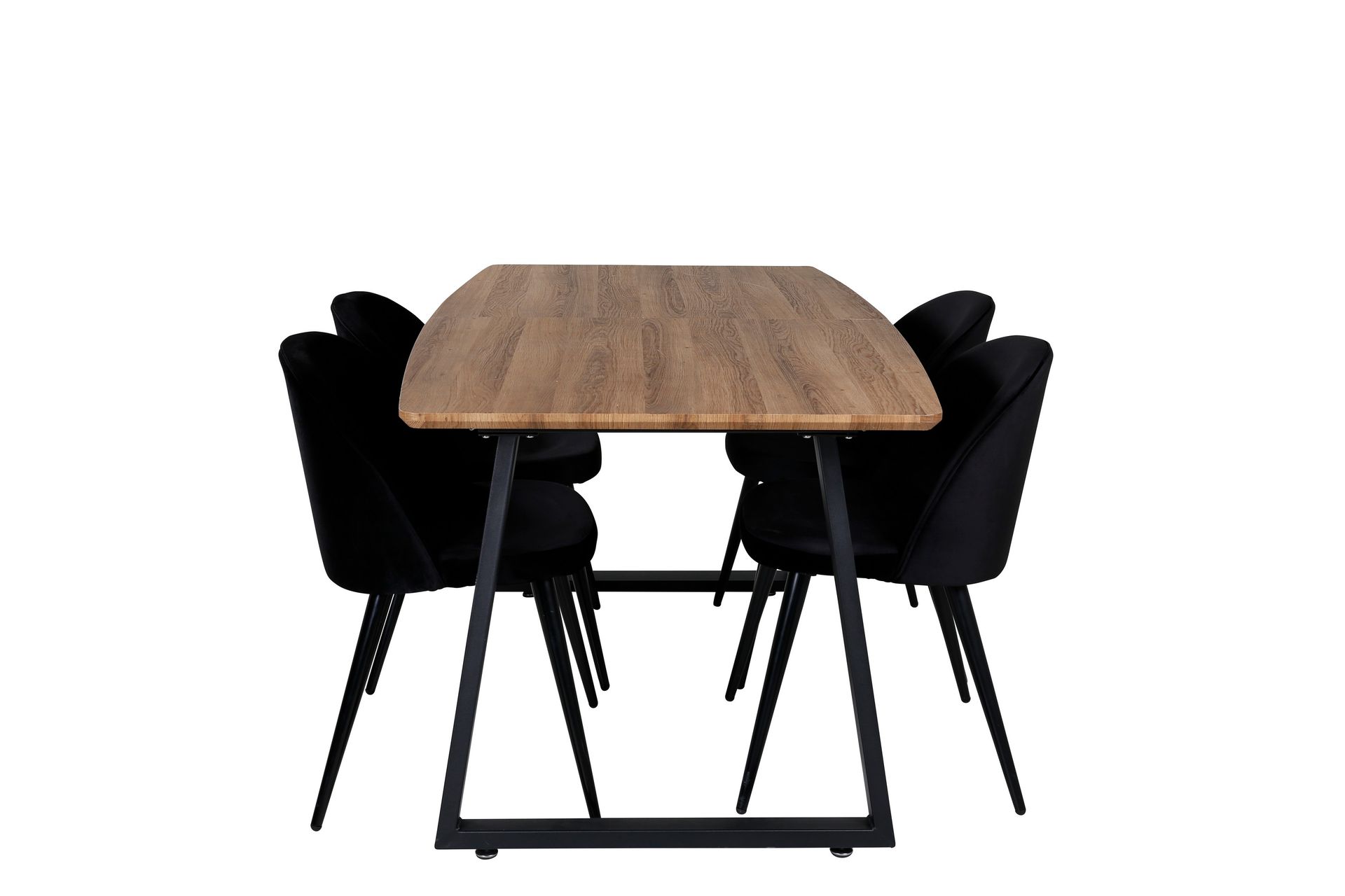 Inca Matgrupp 160 cm Rektangul&auml;r med 4 Velvet stolar - Svart