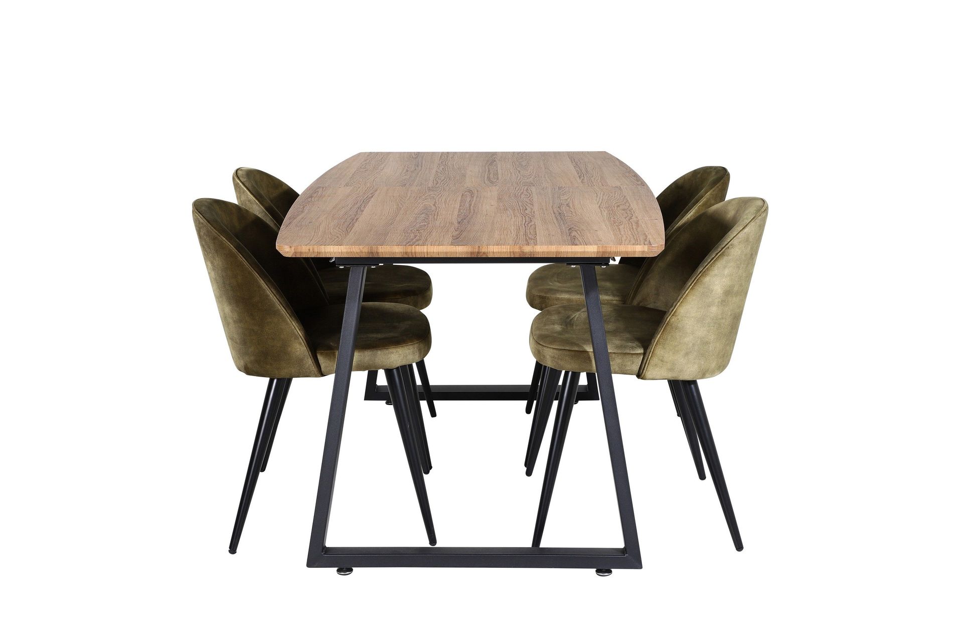 Inca Matgrupp 160 cm Rektangul&auml;r med 4 Velvet stolar - Svart