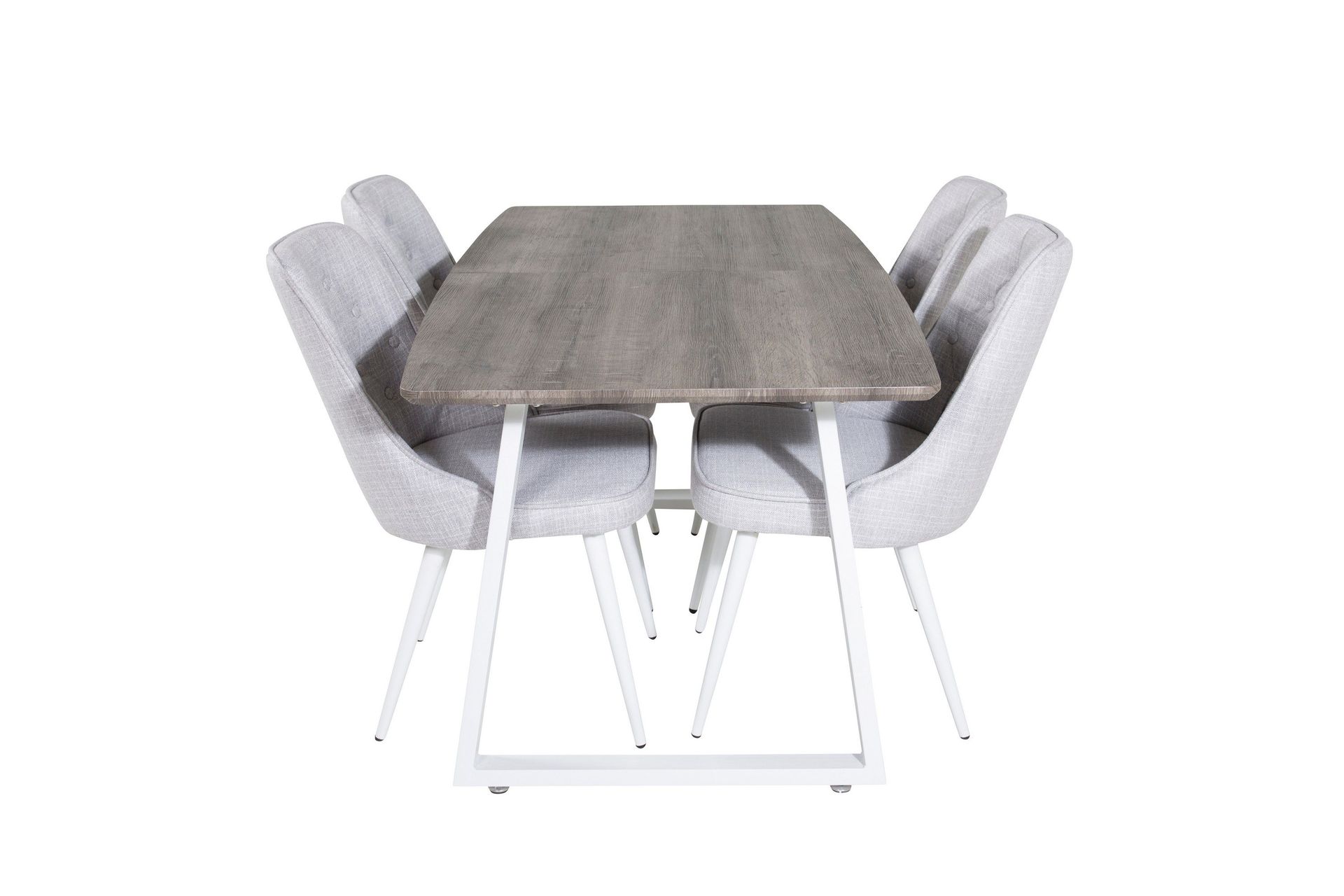 inca matgrupp förlängningsbar 160 cm rektangulär med 4 velvet deluxe stolar - ljusgrå