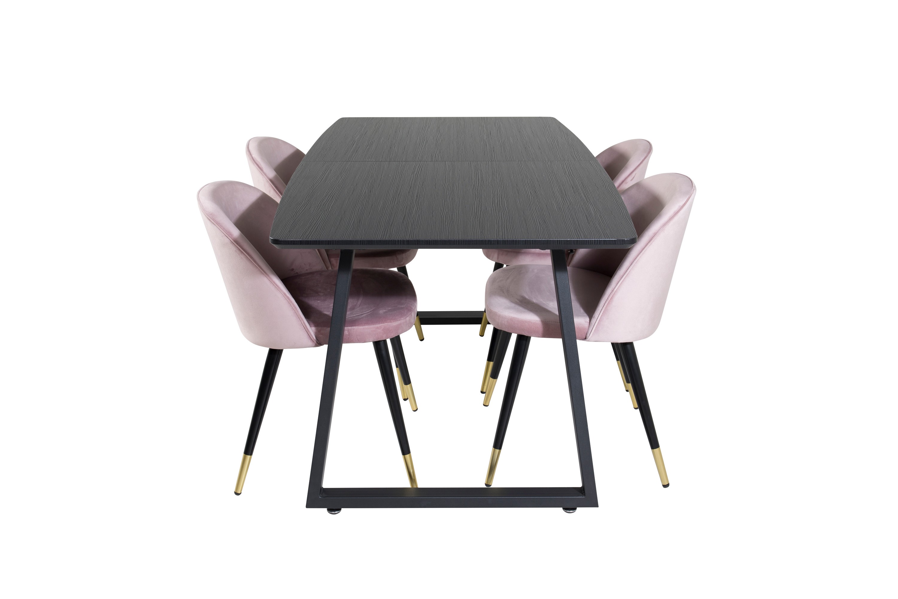 inca matgrupp förlängningsbar 160 cm rektangulär med 4 velvet stolar - svart