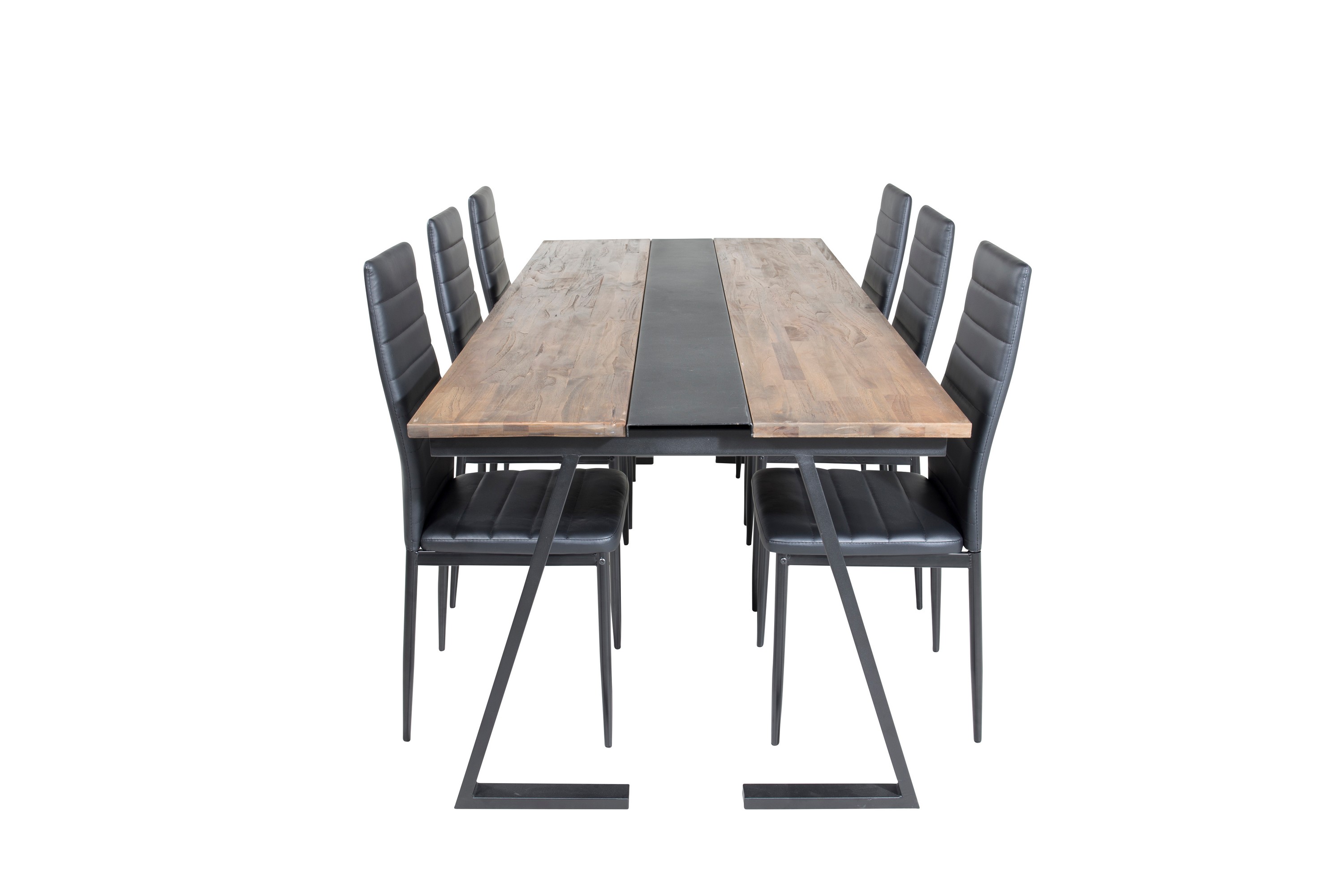 jakarta matgrupp 200 cm rektangulär med 6 slim stolar - svart