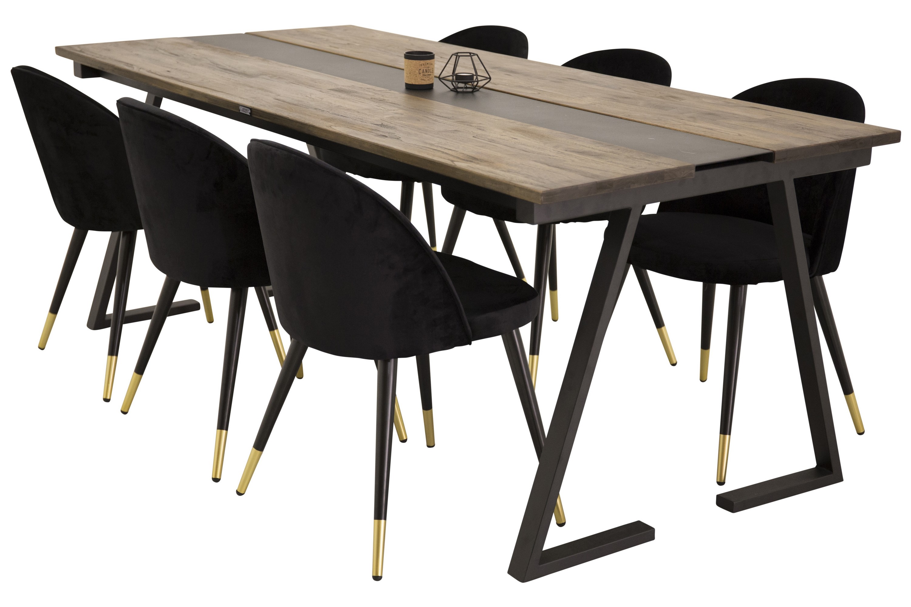 Jakarta Matgrupp 200 cm Rektangulär med 6 Velvet stolar Svart/Guld