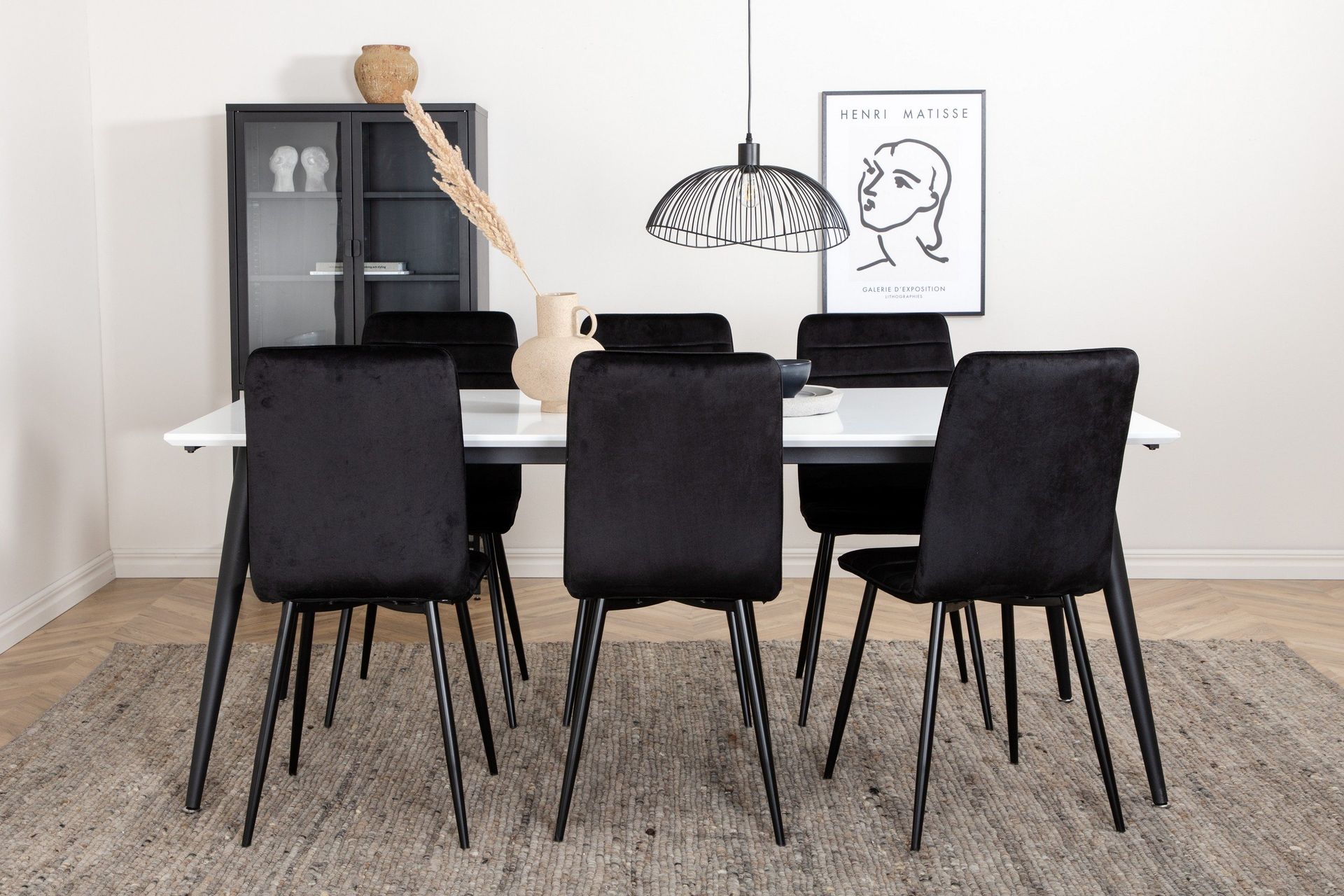 Jimmy Matgrupp 195 cm Rektangul&auml;r med 6 Windu Lyx stolar - Svart