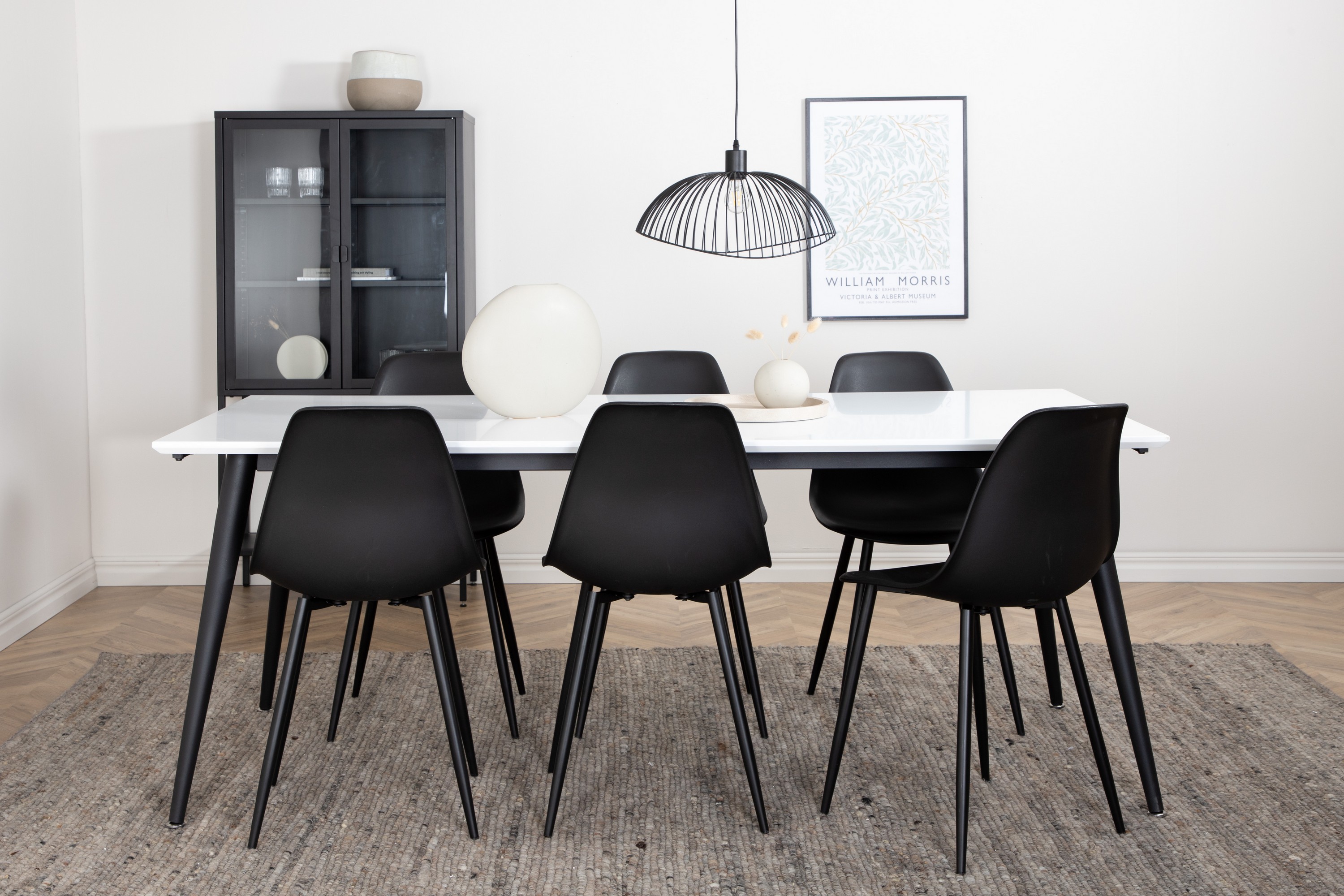 jimmy matgrupp 195 cm rektangulär med 6 polar stolar - svart