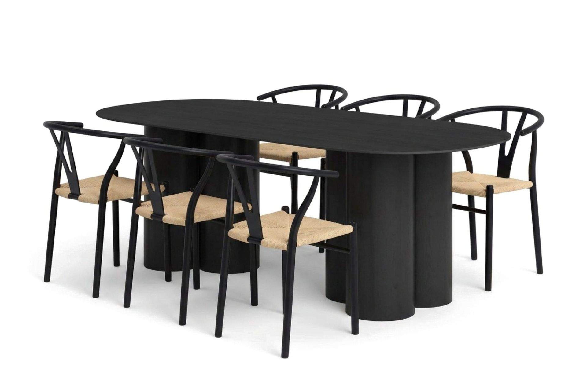 Juno Matgrupp rektangulärt 220 cm Svart med 6 Elysia Matstolar -