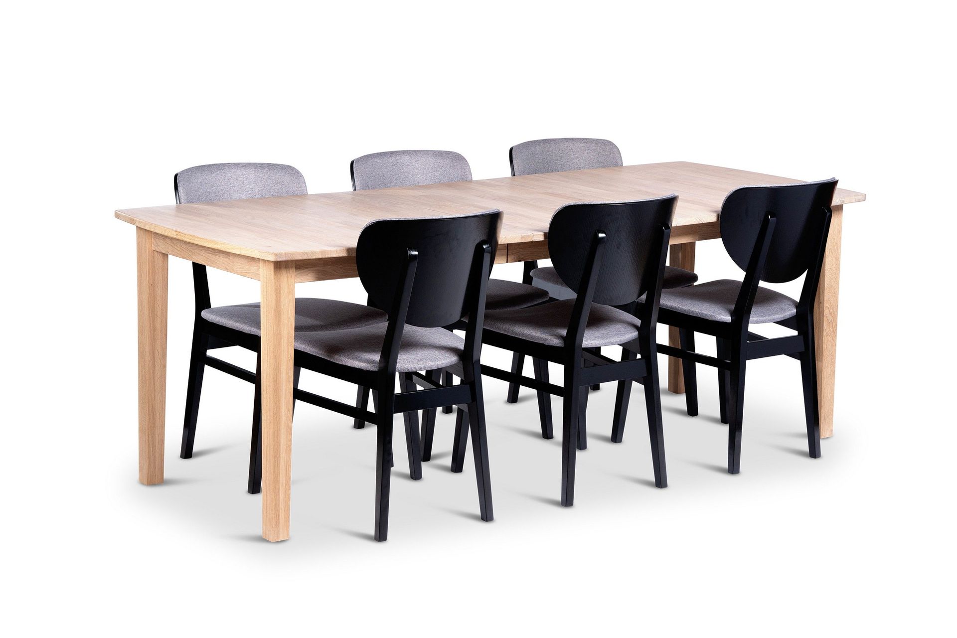 kivik förlängningsbar matgrupp 160-210 cm ovalt med 6 borgholm stolar i massivt trä - natur/svart