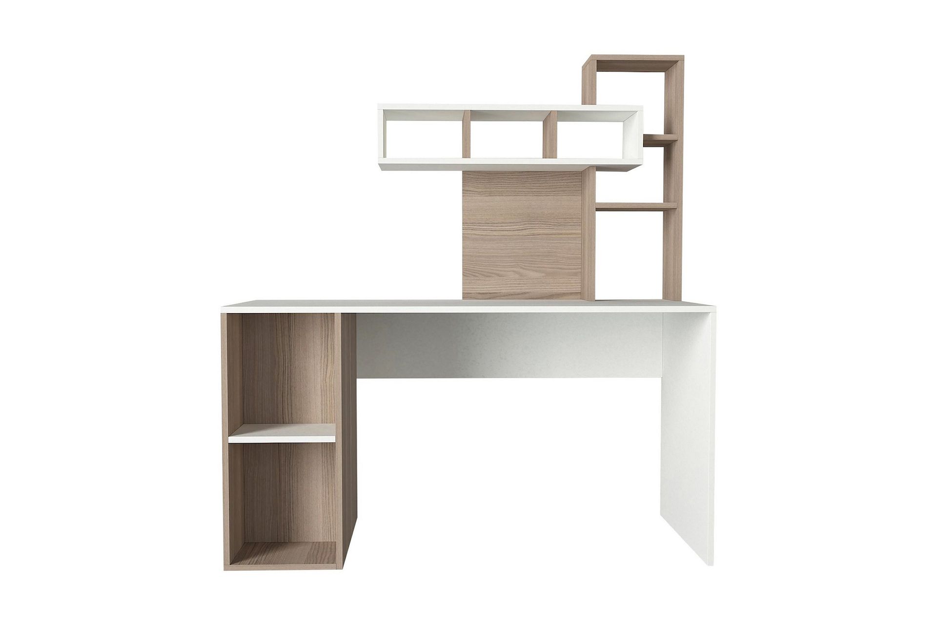 Coralle Skrivbord 140 cm med F&ouml;rvaring Hyllor - Vit/Natur