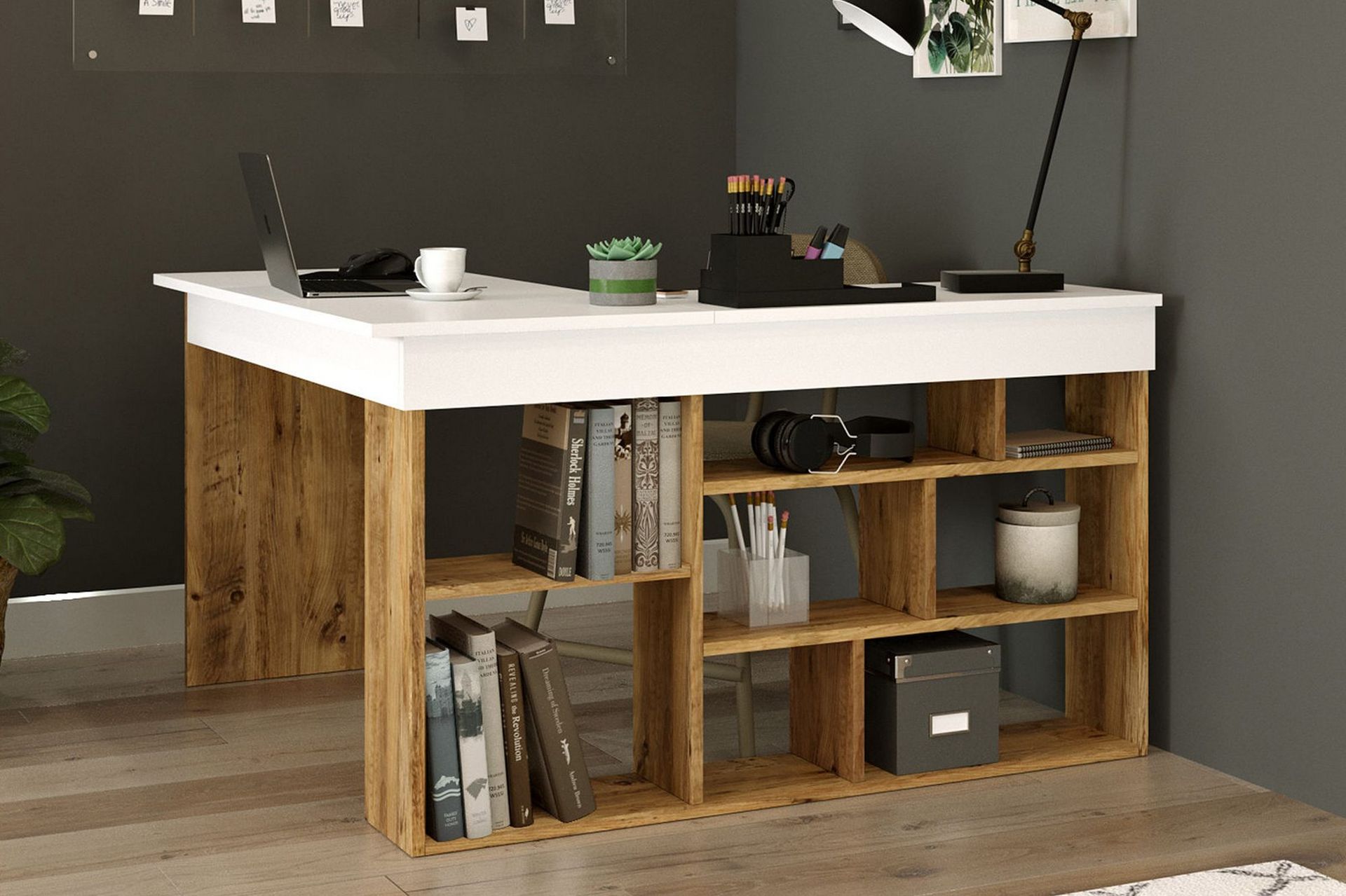 Dalran Skrivbord 129 cm - Natur/Vit