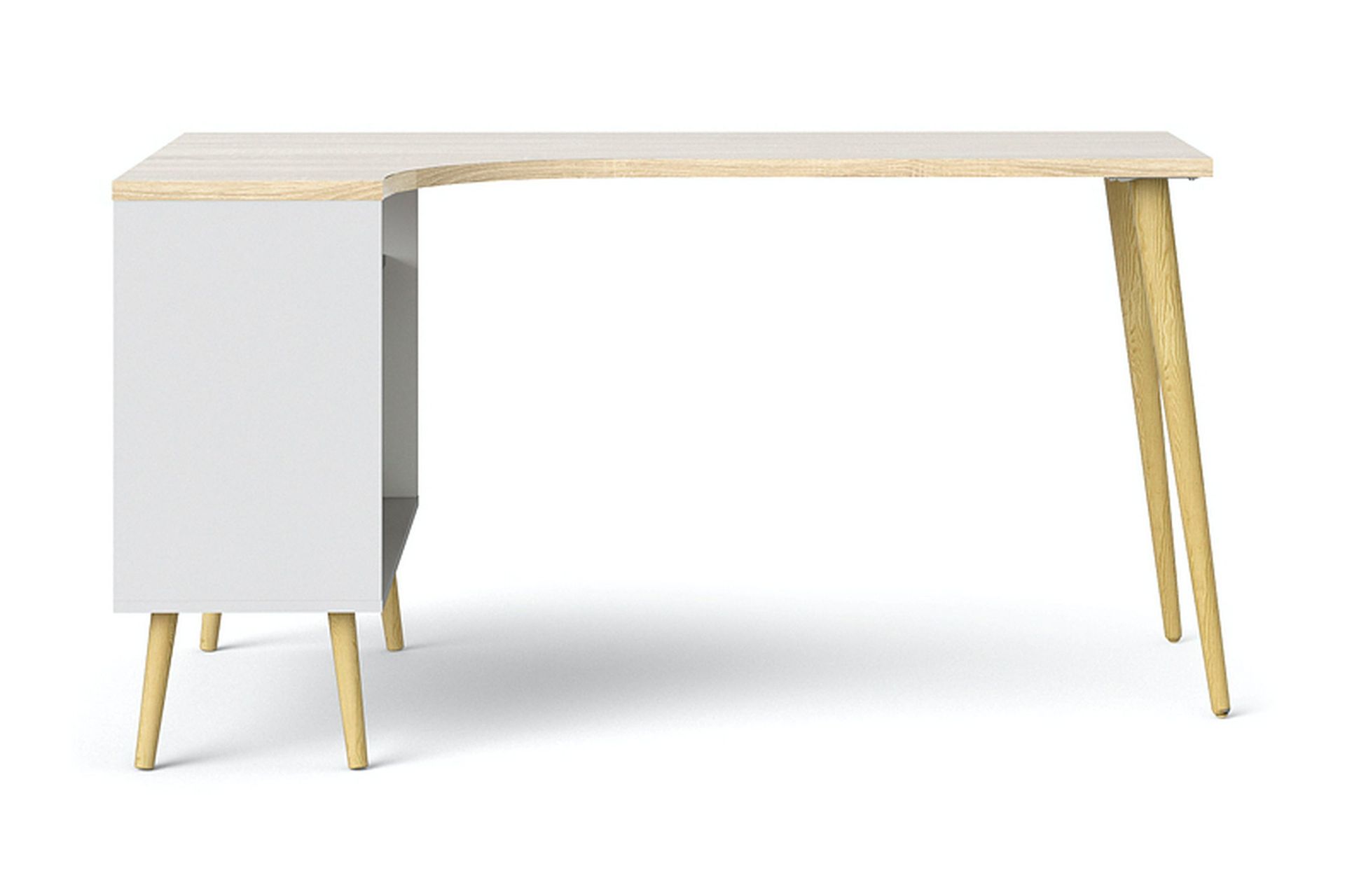 Delta Skrivbord 145 cm med F&ouml;rvaring L&aring;dor + Hyllor - Vit/Natur