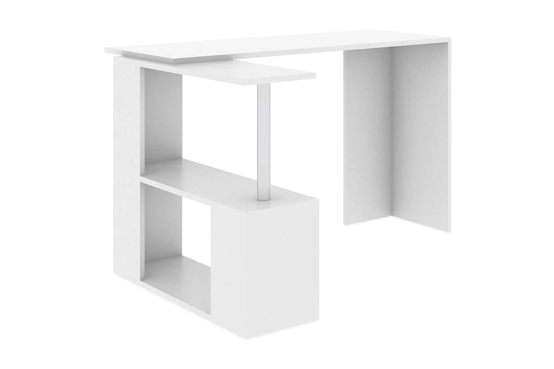 Elegancia Skrivbord 130 cm med F&ouml;rvaring Hyllor L-form - Vit