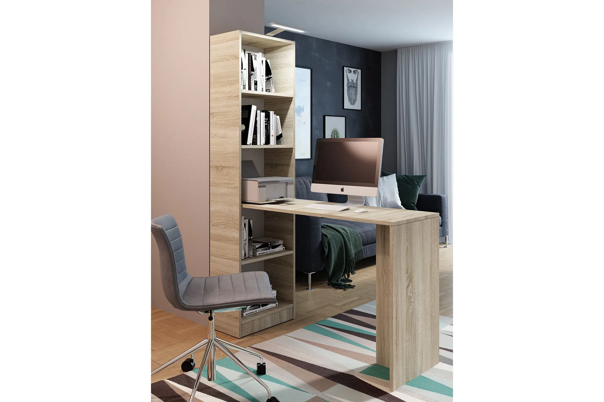 Gdeide Skrivbord 125 cm med F&ouml;rvaring Hylla - Ekf&auml;rg/Beige