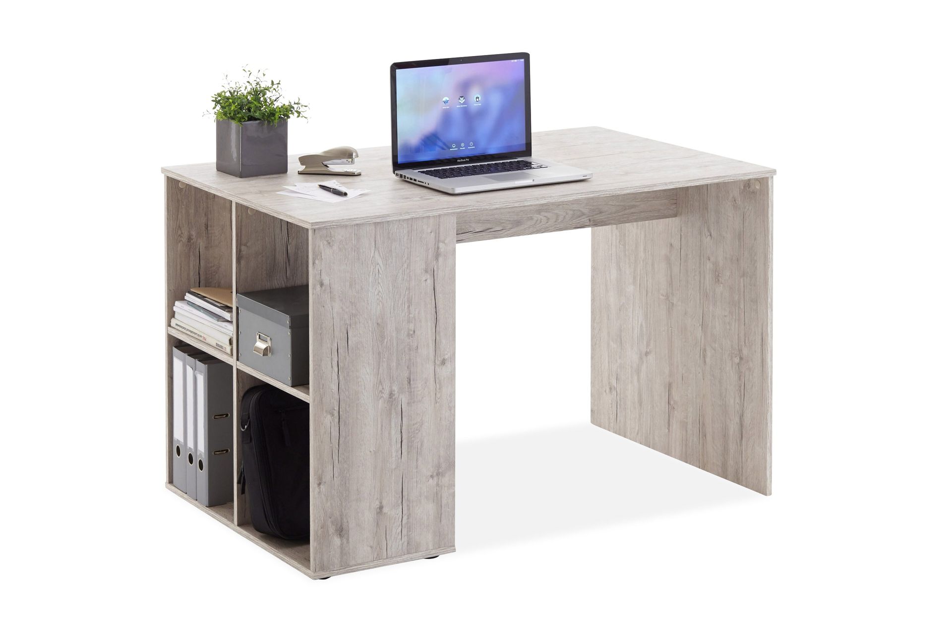 Gent Skrivbord 117 cm med Förvaring Hyllor - Grå/Natur