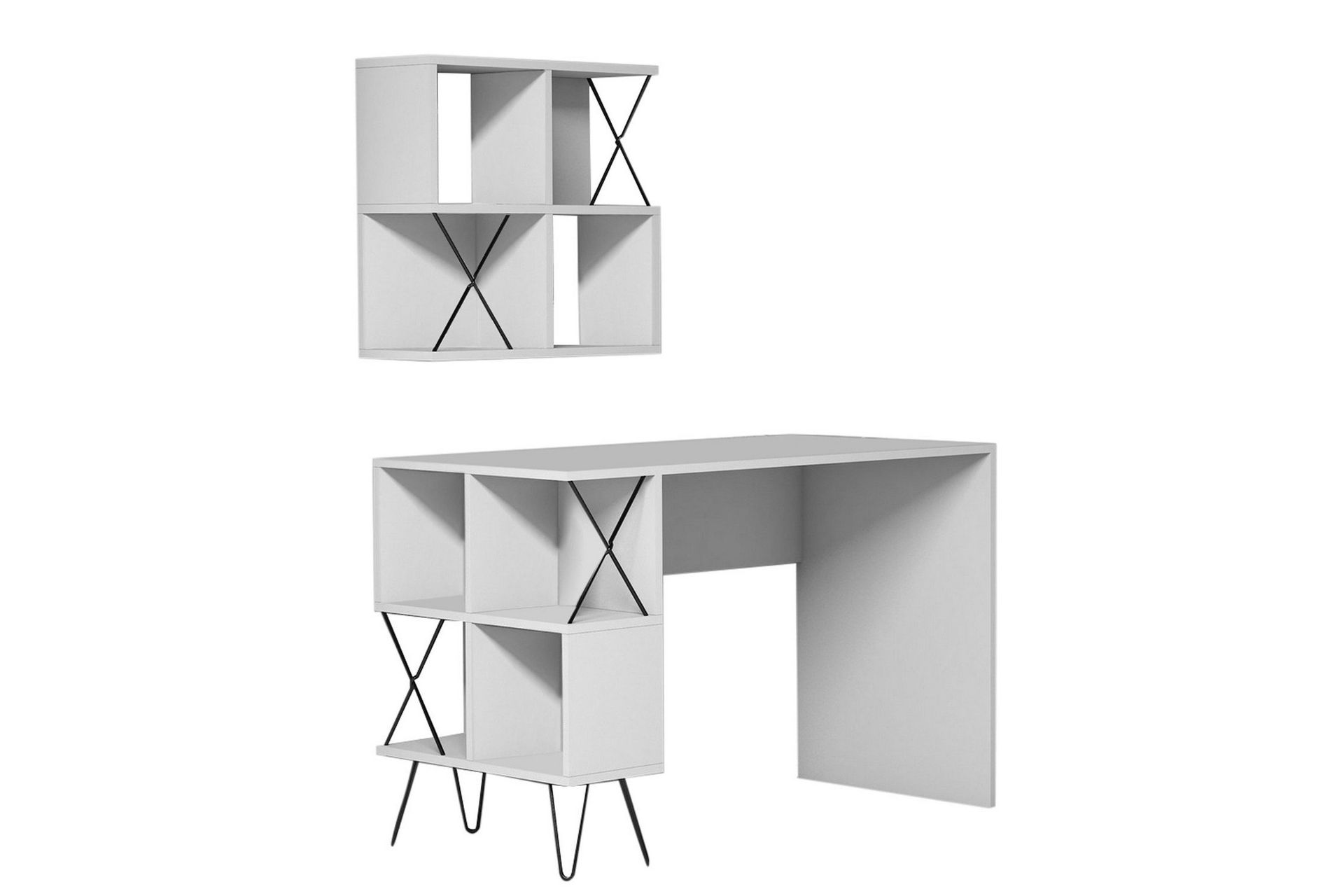 Hovdane Skrivbord 120 cm med Förvaring Hylla + Bokhylla Lite - Vit/Svart