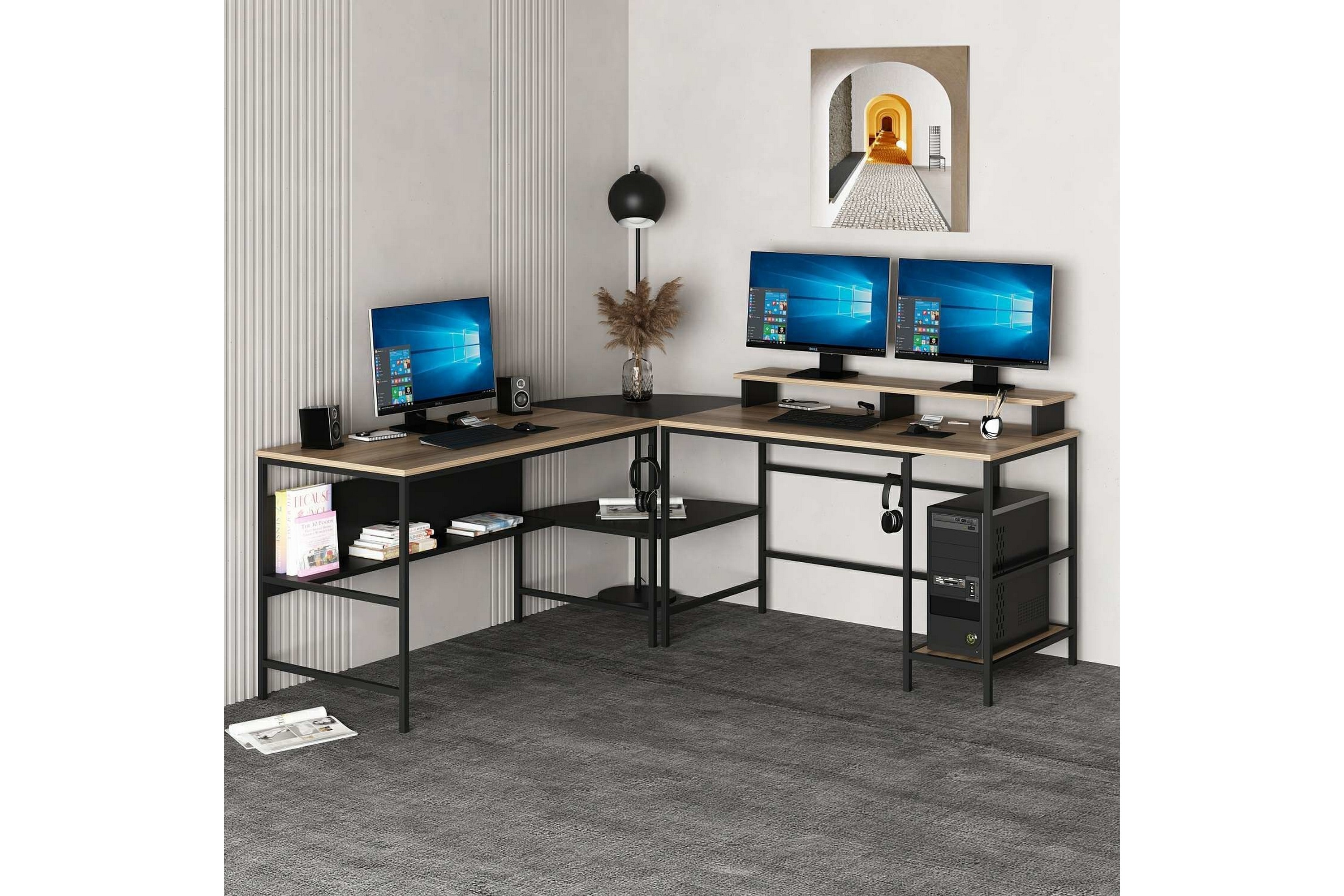 hörnskrivbord nafe - guld/svart