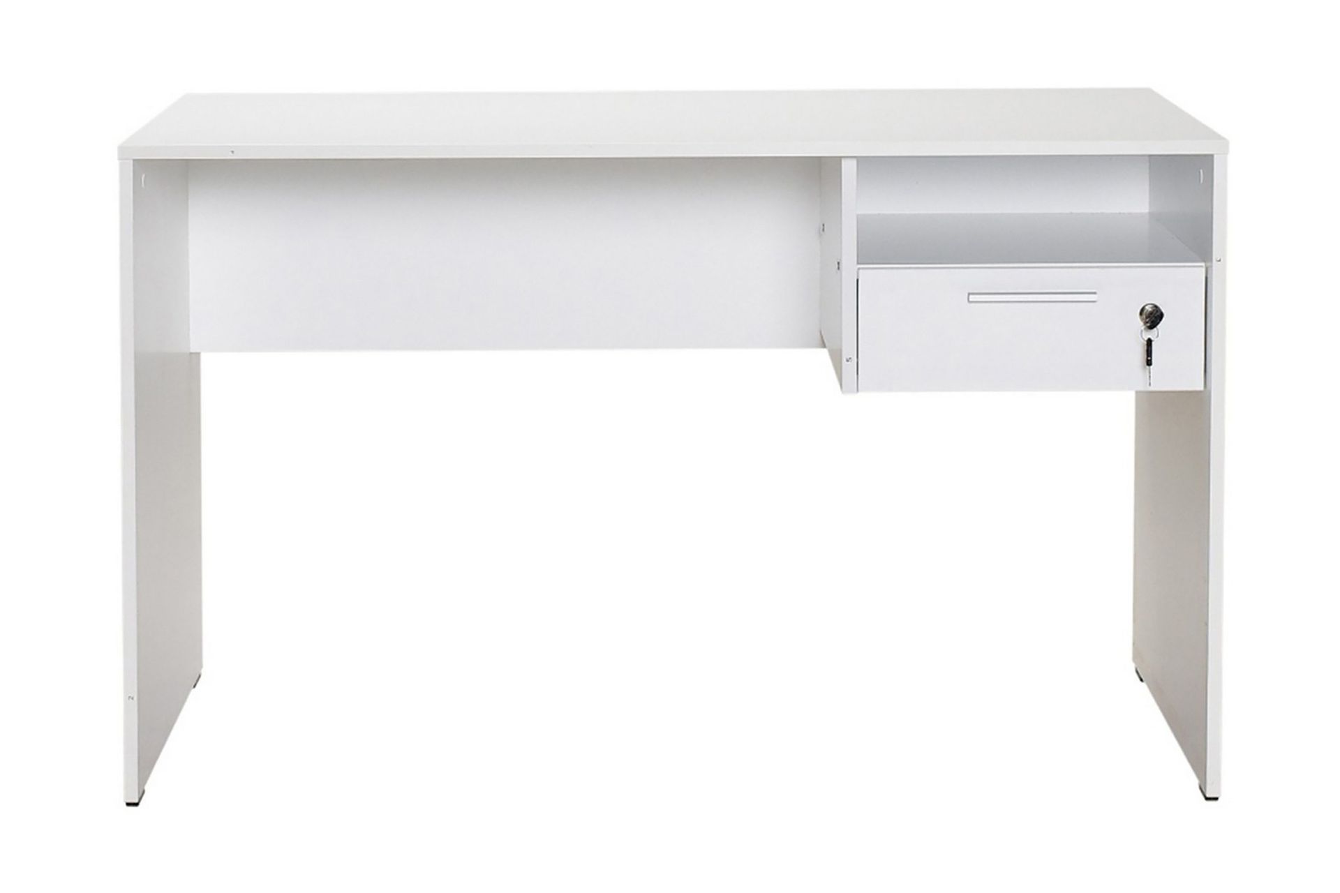 Irbene Skrivbord 120 cm med Förvaring Hyllor + Låsbar Låda - Vit