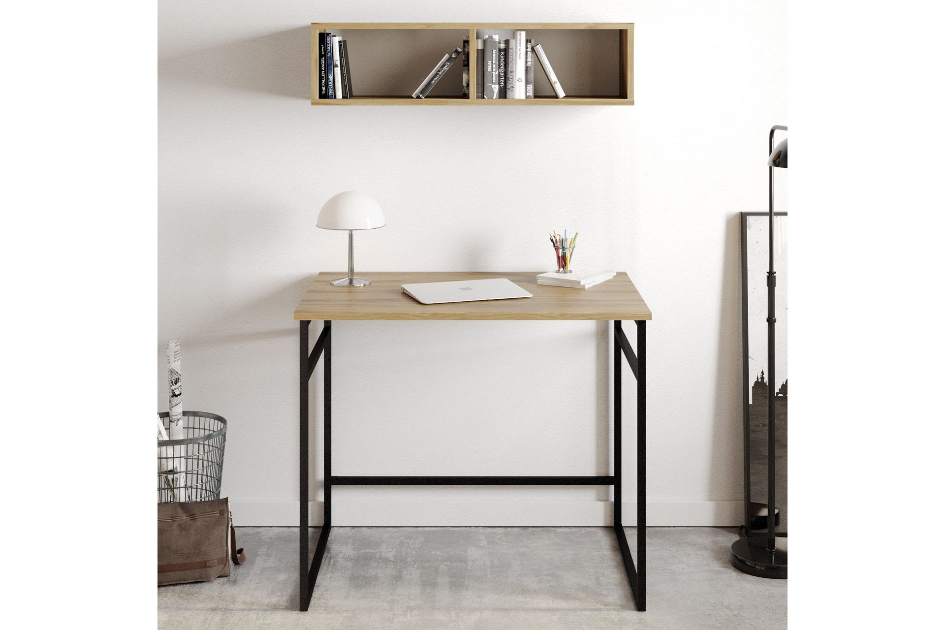 Klingbo Skrivbord 90 cm med Förvaring Vägghylla - Brun