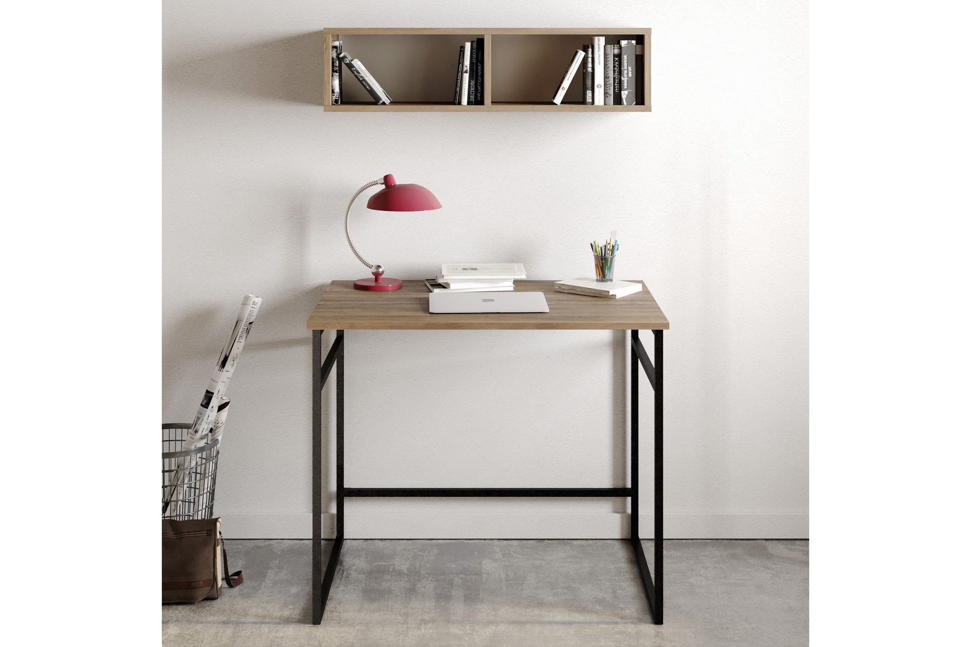 Klingbo Skrivbord 90 cm med Förvaring Vägghylla - Ljusbrun