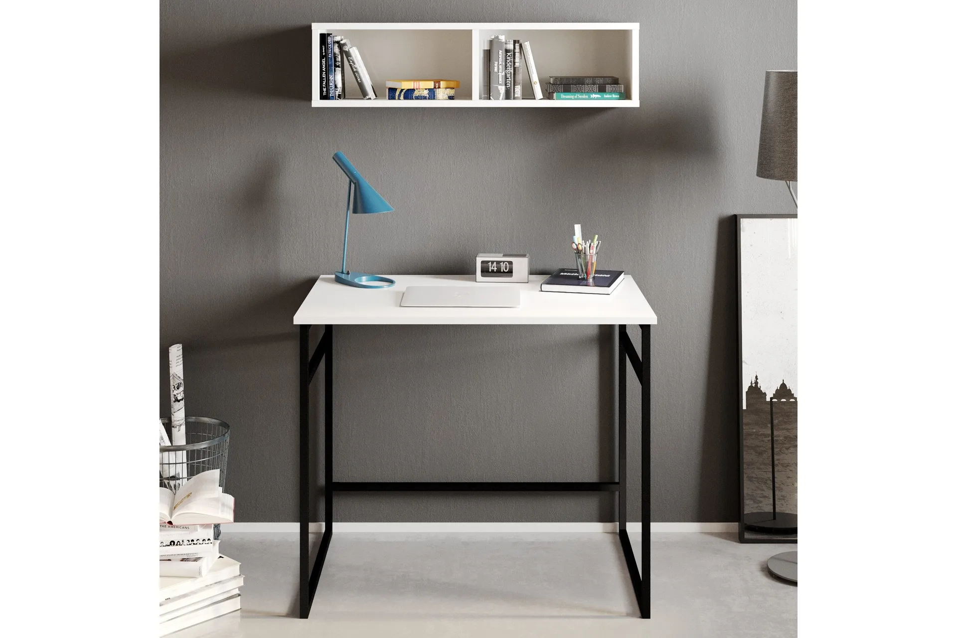 Klingbo Skrivbord 90 cm med Förvaring Vägghylla - Vit
