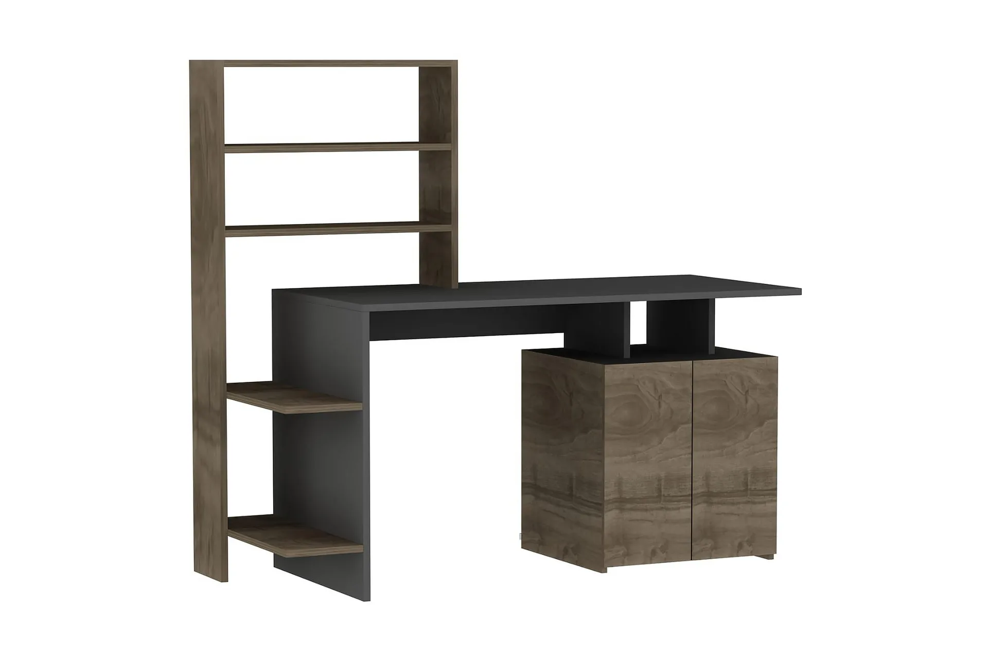 Leluard Skrivbord 146 cm med Förvaring Hyllor + Skåp - Valnötsbrun/Antracit