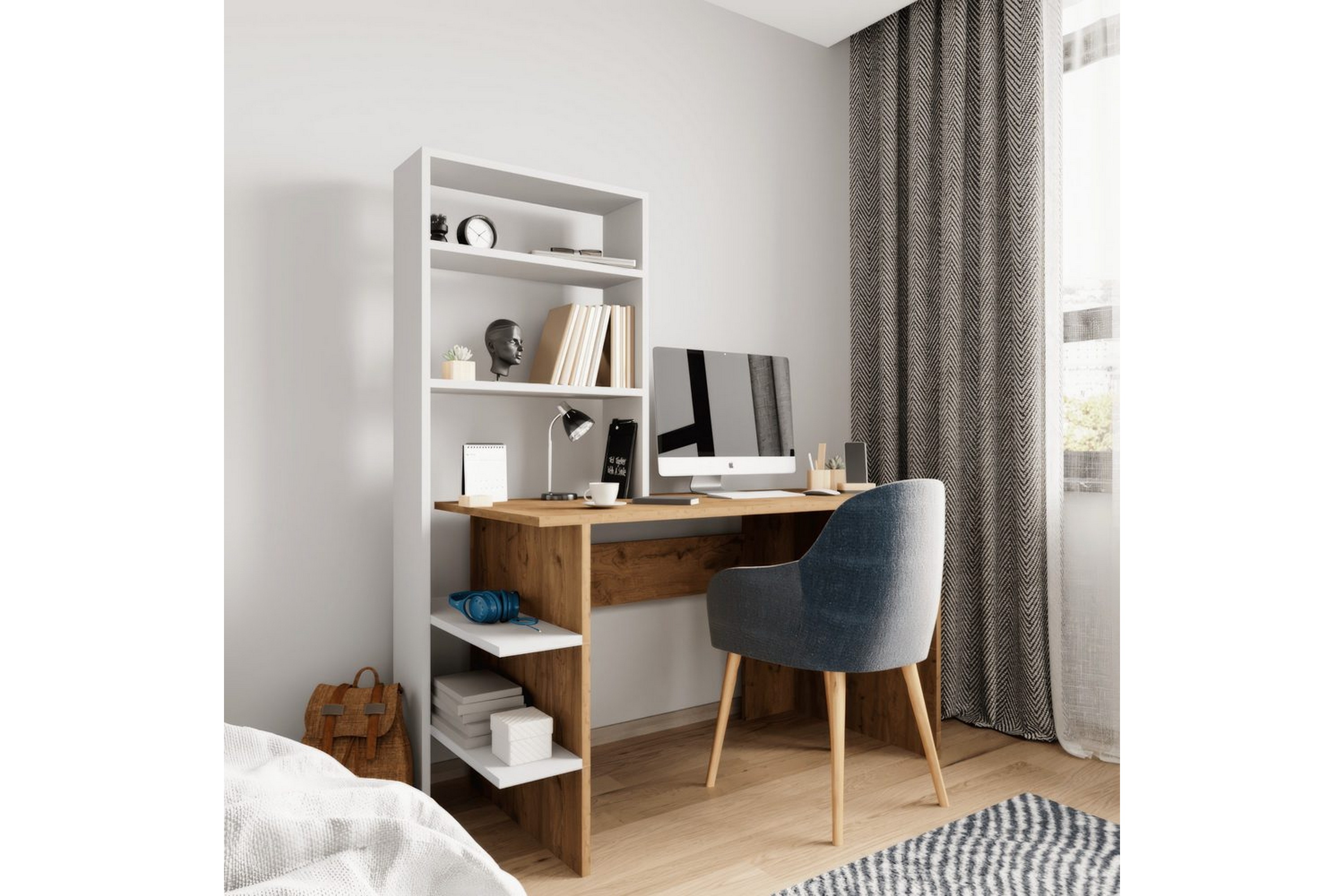 skrivbord och bokhylla sorav ek / vit - ek / vit