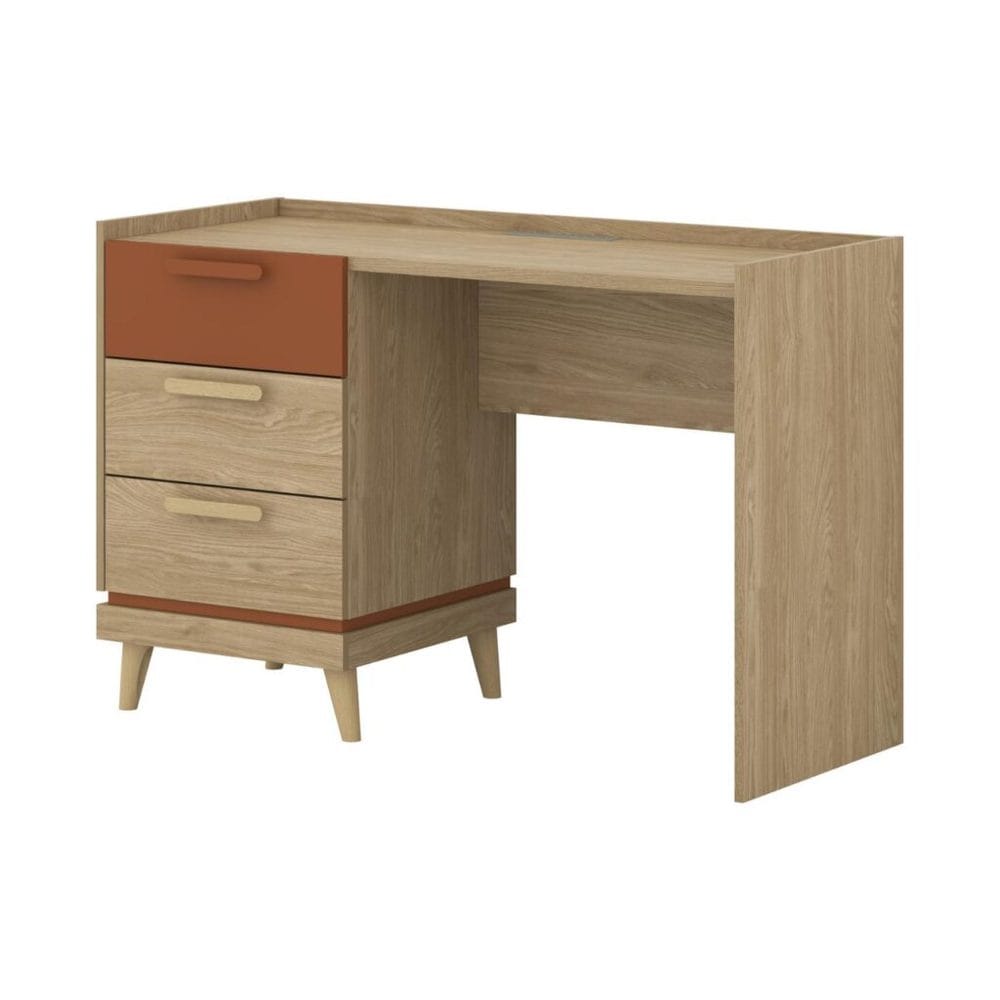 Skrivbord Scandi med 3 l&aring;dor - Oljerad Ek