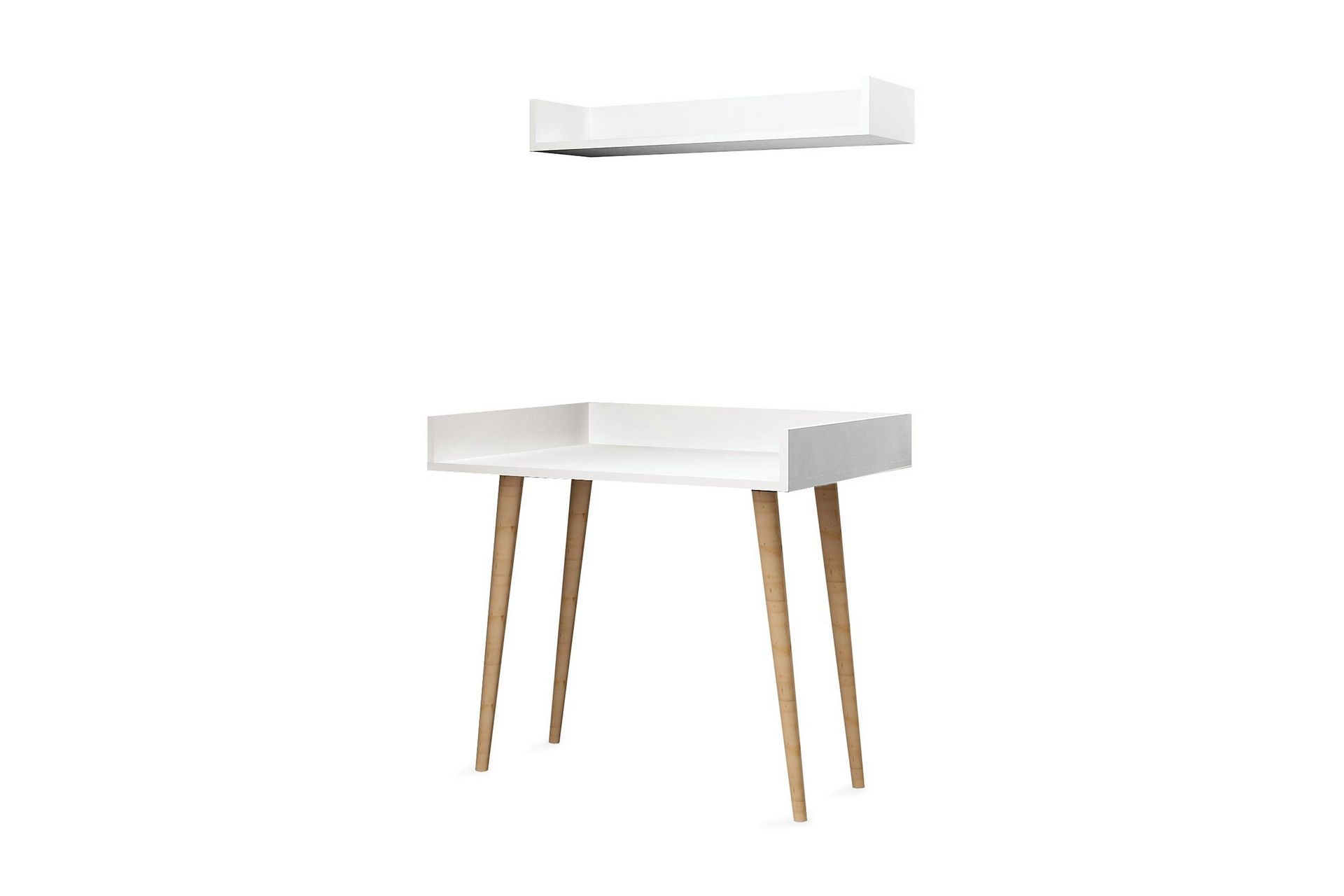 Skaberg Skrivbord 90 cm med F&ouml;rvaring V&auml;gghylla - Vit/Natur
