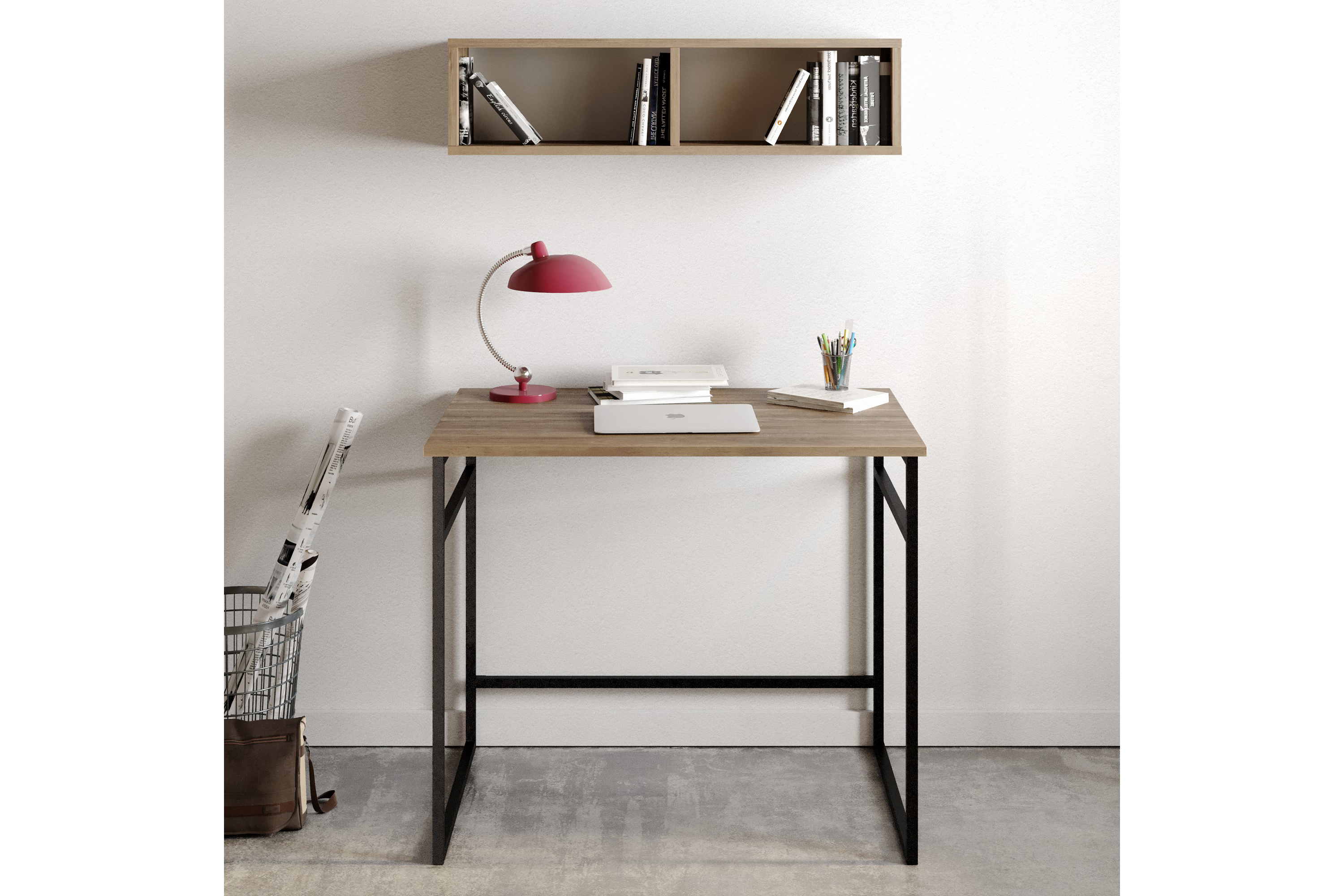 Skrivbord Buskahult 90 cm med Förvaring Vägghylla Ljusbrun