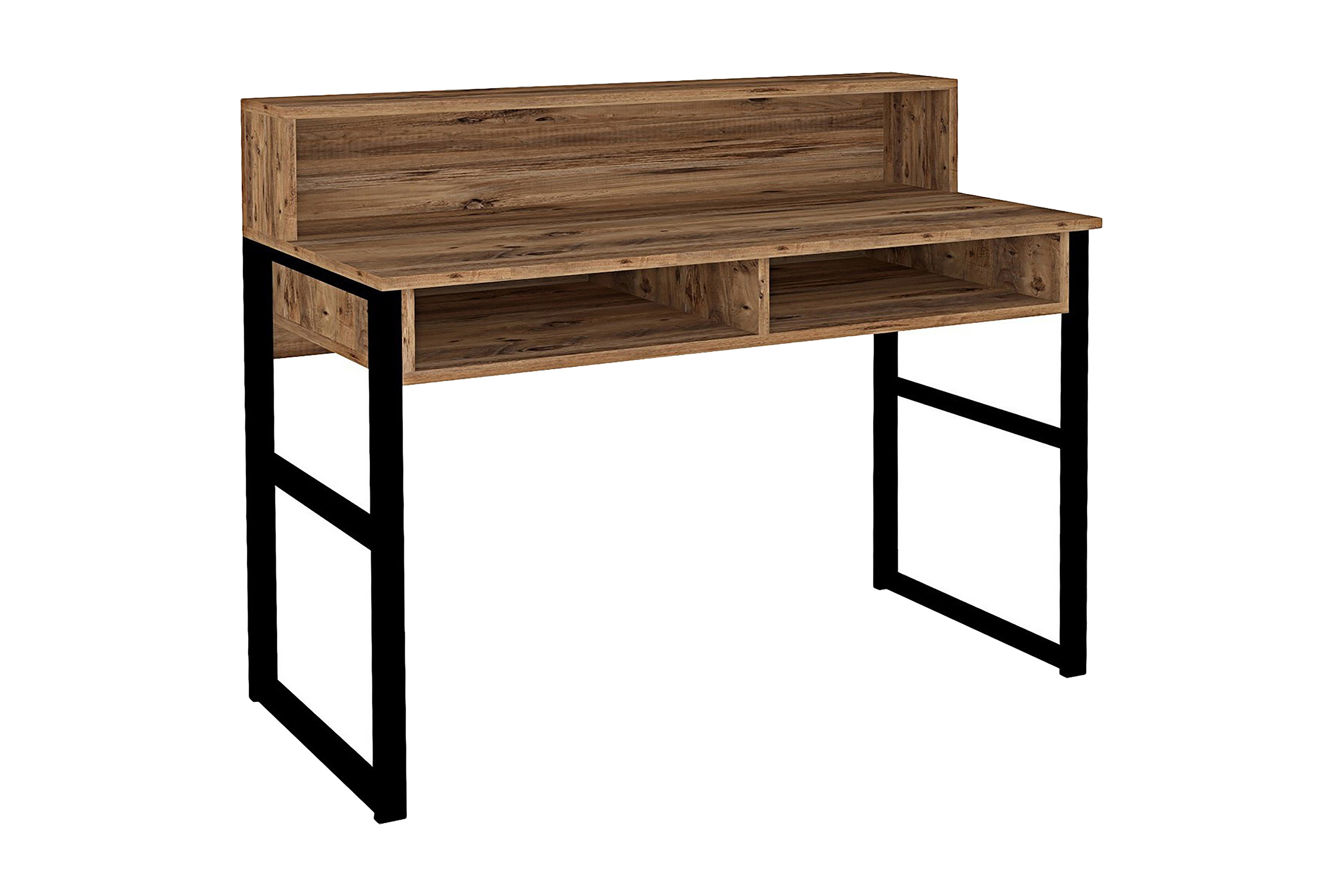 Skrivbord Dehana 120 cm med Förvaring 2 Hyllor Valnötsbrun/Svart