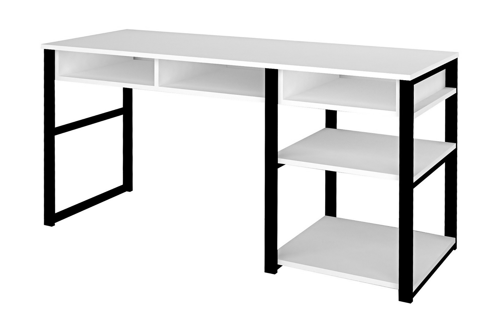 Skrivbord Dehana 150 cm med Förvaring 5 Hyllor Vit/Svart