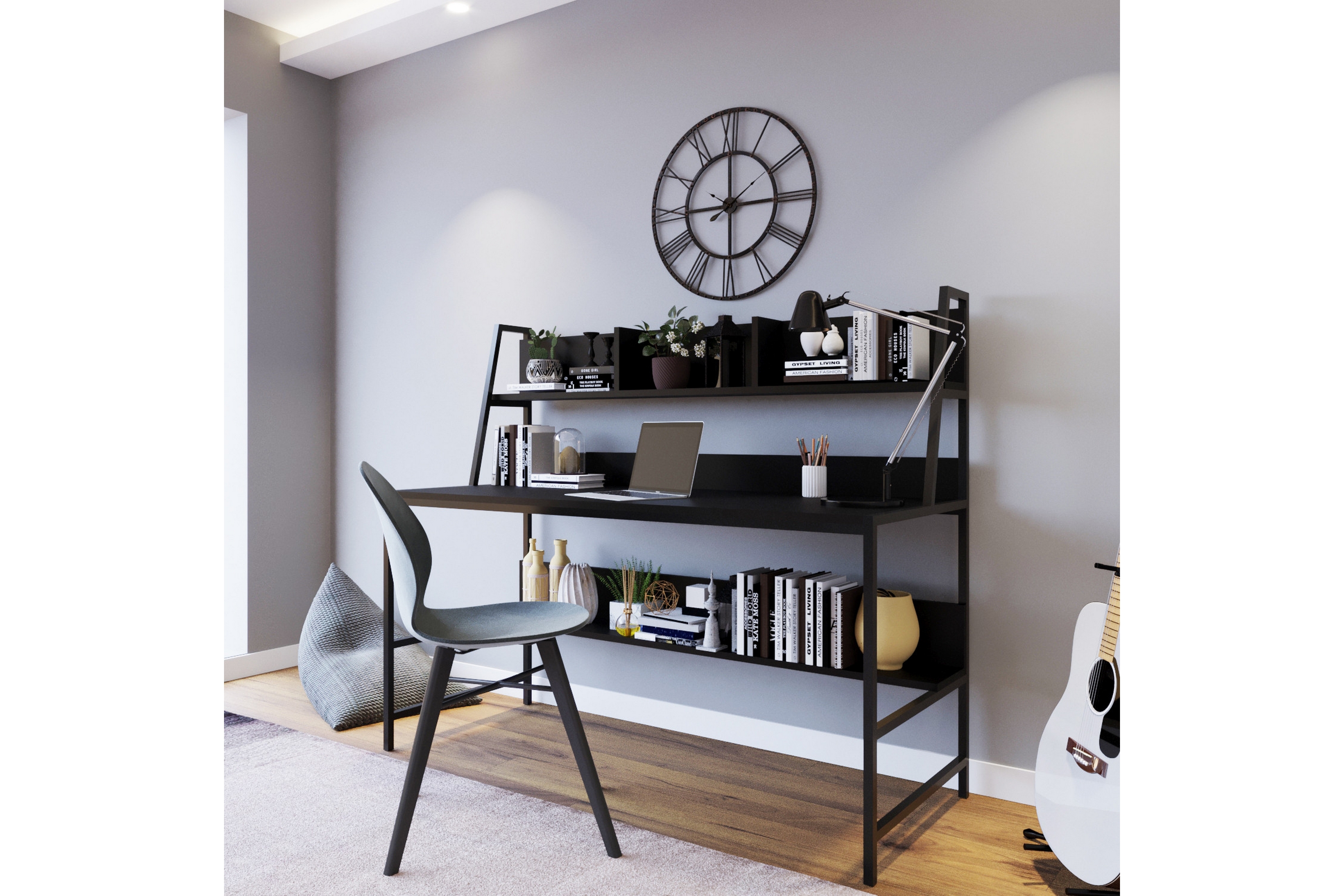 Skrivbord Demira 140 cm med Förvaring Hyllor Svart