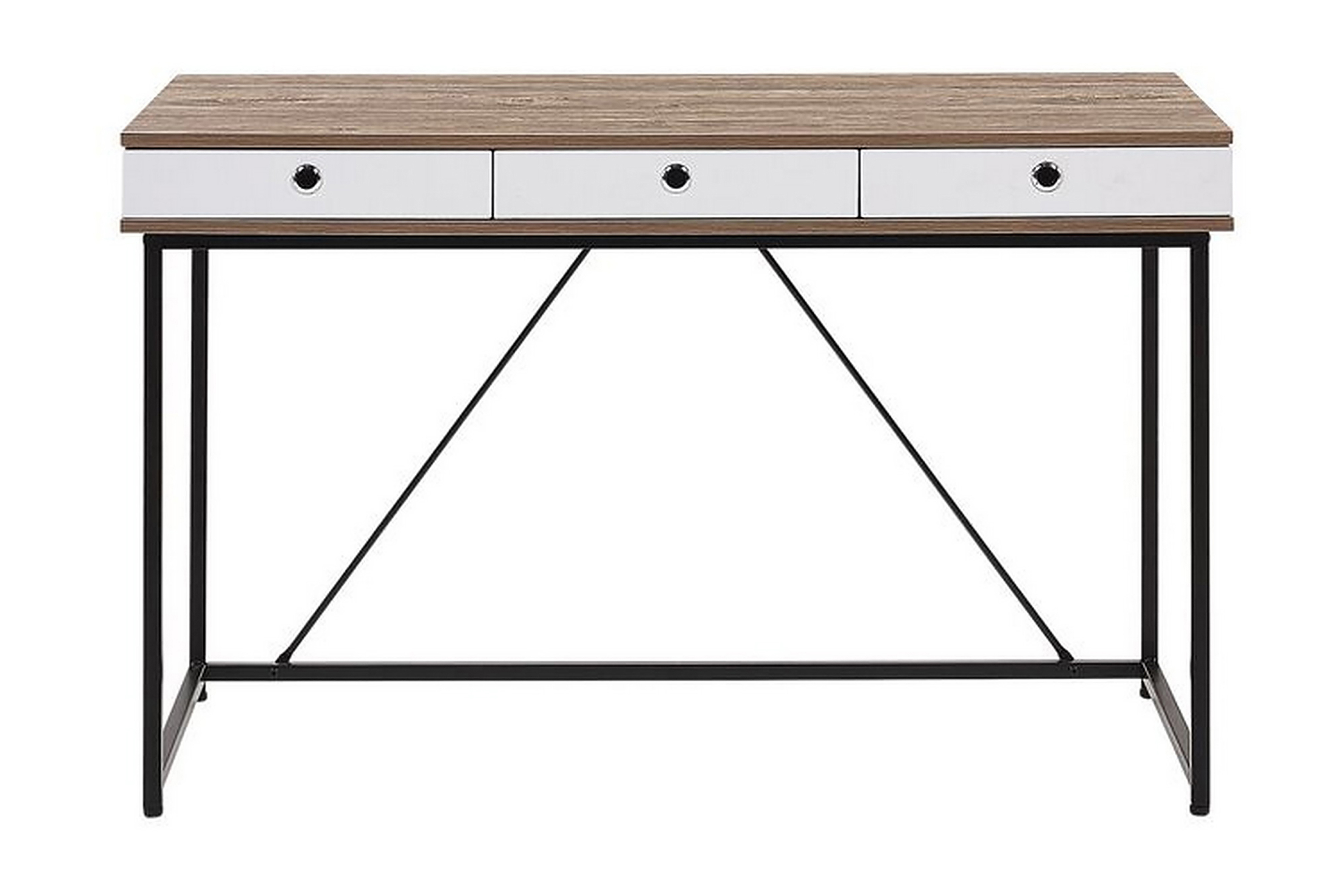 Skrivbord Flempton 120 cm med Förvaring 3 Lådor Ljusbrun/Vit/Svart