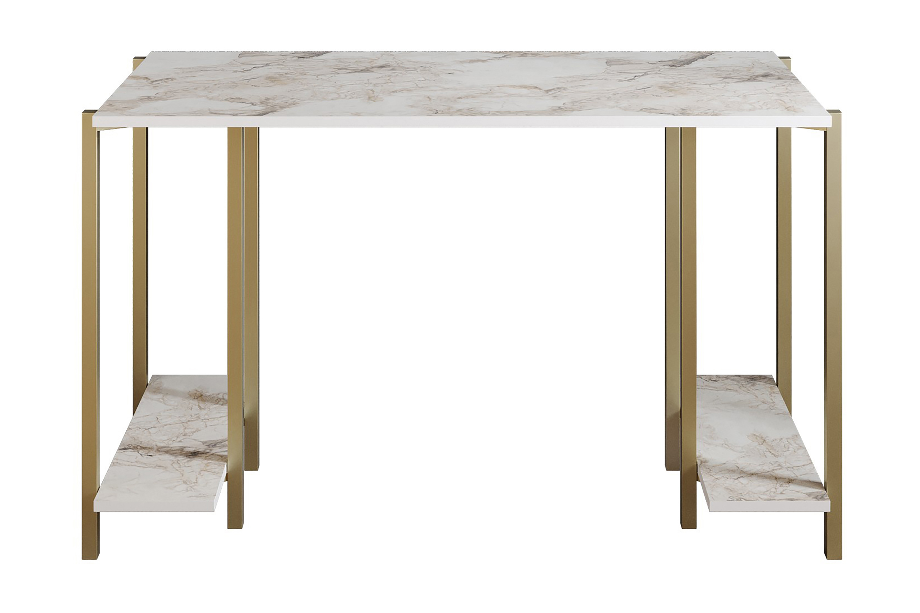 Skrivbord Froarp 125 cm med Förvaring 2 Hyllor Marmormönster Grå