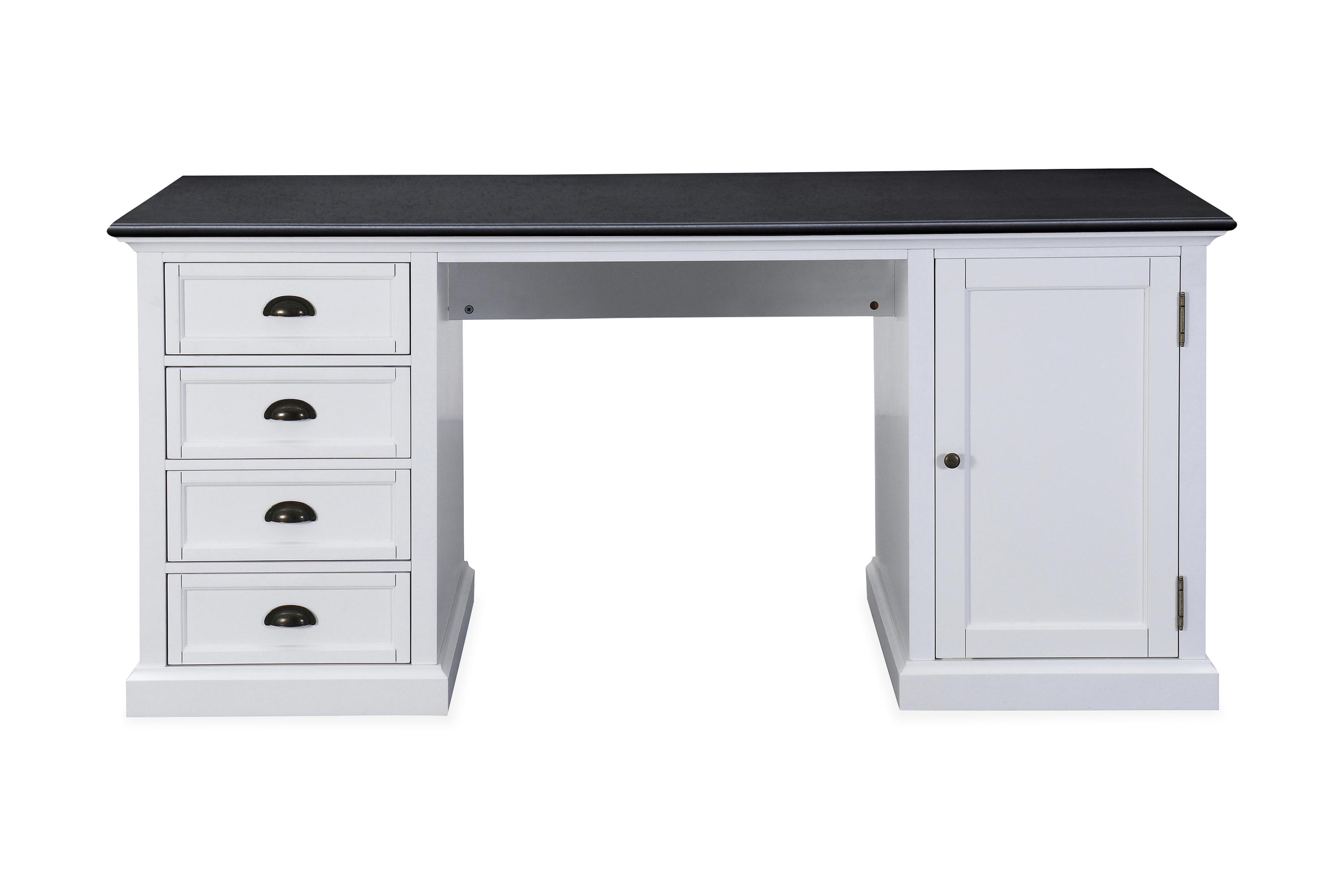 Skrivbord Hampton 170 cm med Förvaring 4 Lådor Skåp Vit/Svart