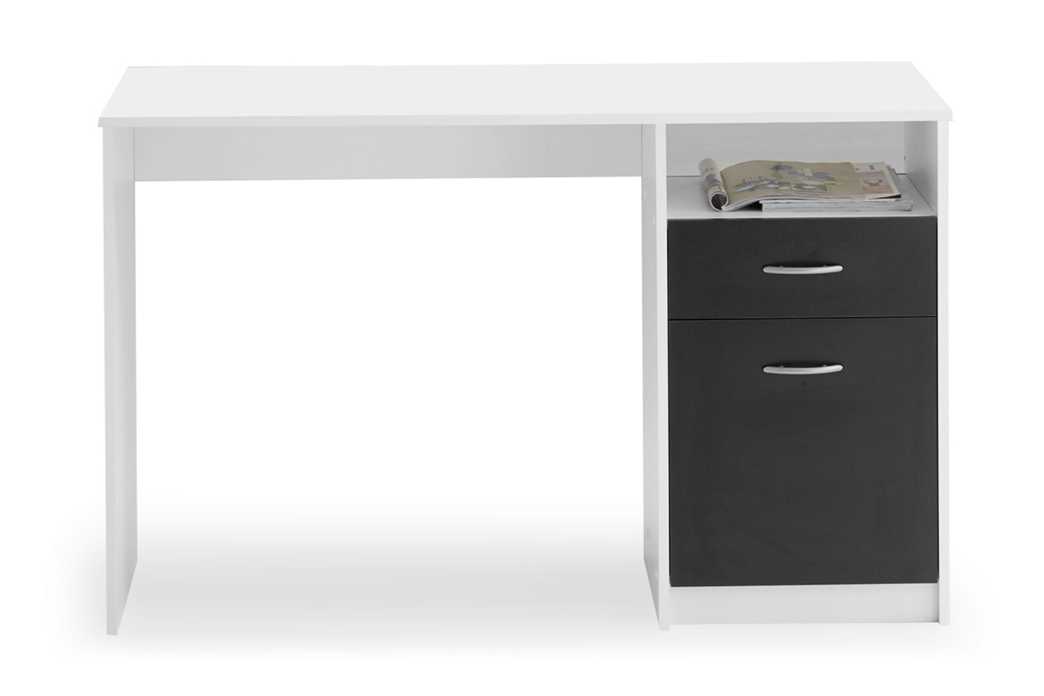 Skrivbord Melodi 123 cm med Förvaring Hylla Låda Skåp Vit/Svart