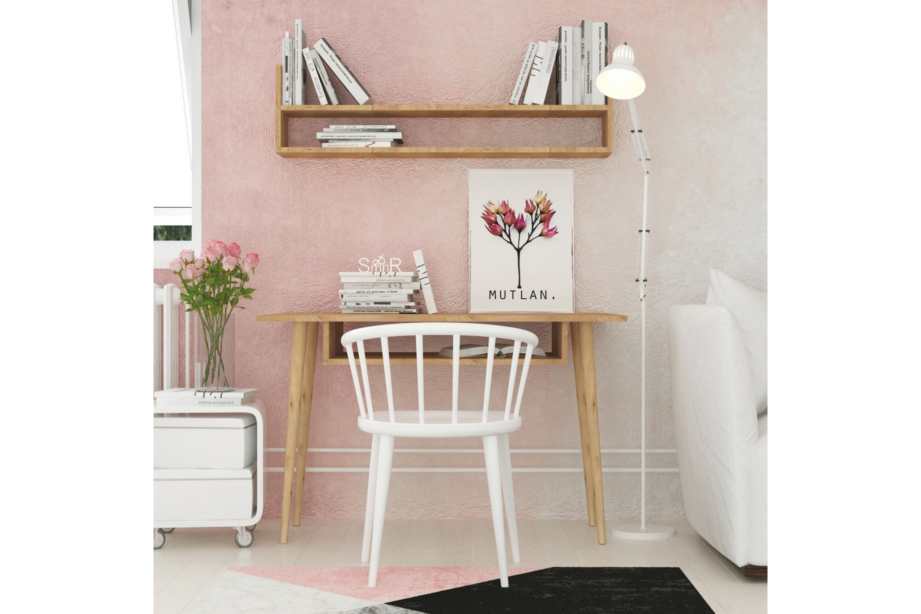 Skrivbord Naidaj 120 cm med Förvaring Vägghylla Trä