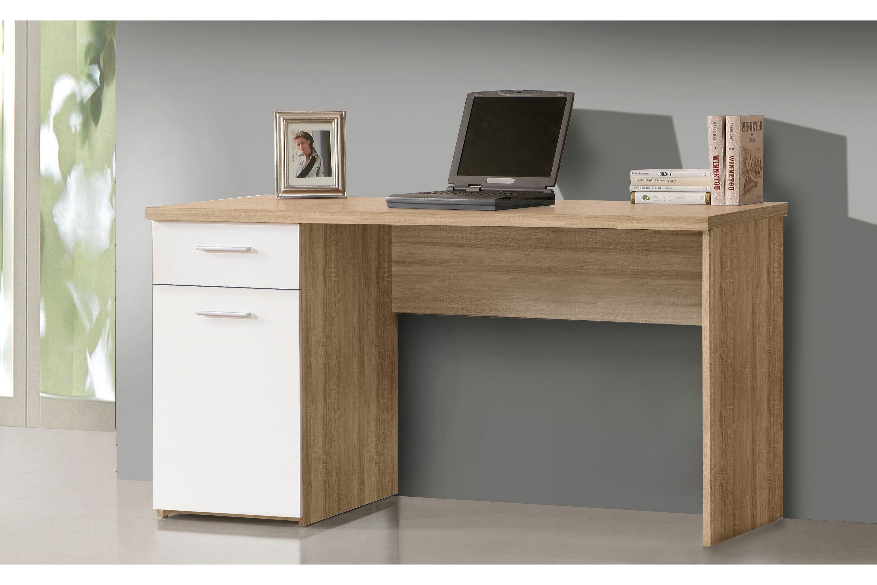 Skrivbord Teilynn 140 cm med Förvaring Låda + Skåp - Brun/Vit MT936-Q36
