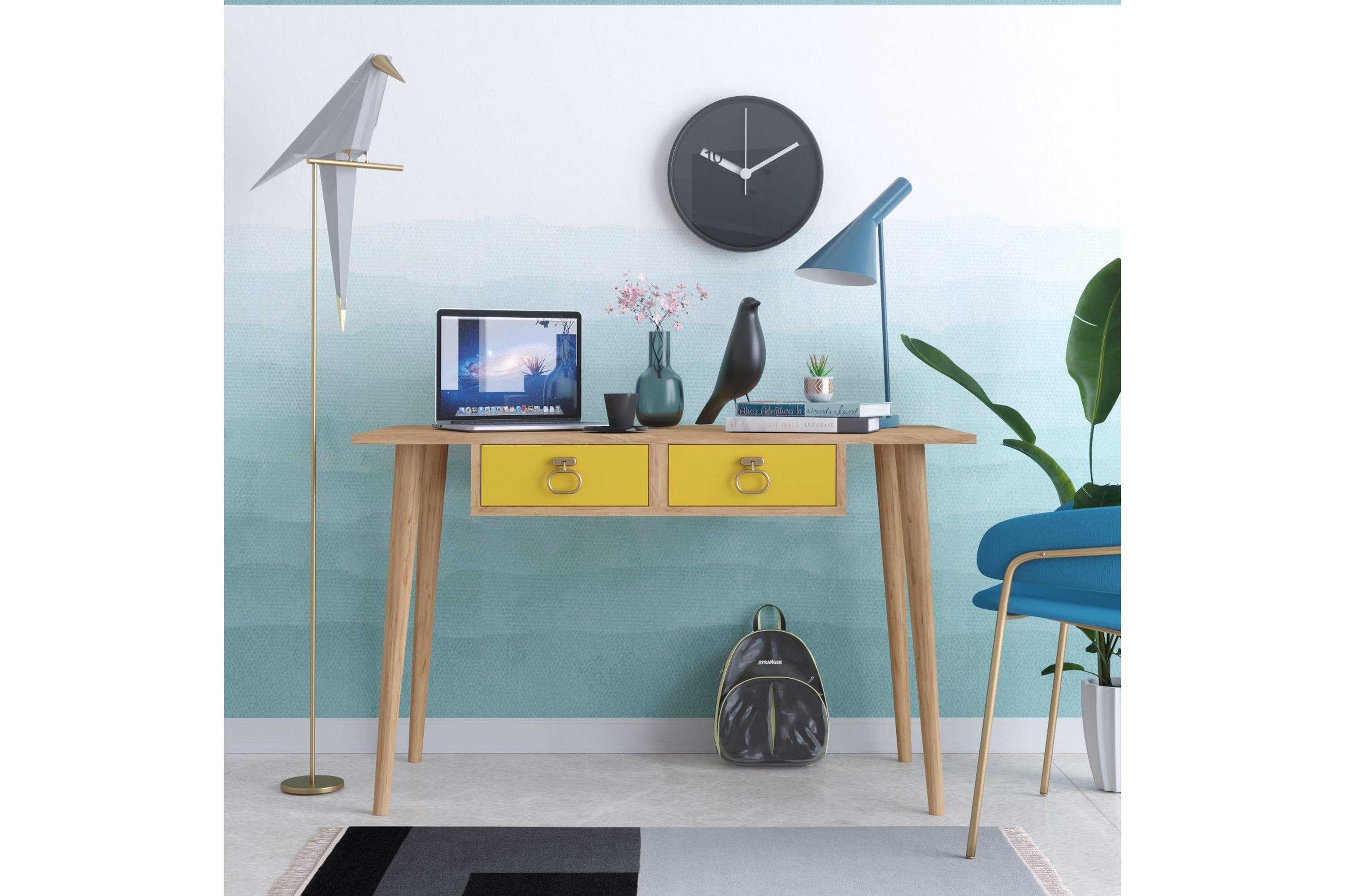 Skrivbord Zonata 120 cm med Förvaring 2 Lådor Guld/Natur/Gul