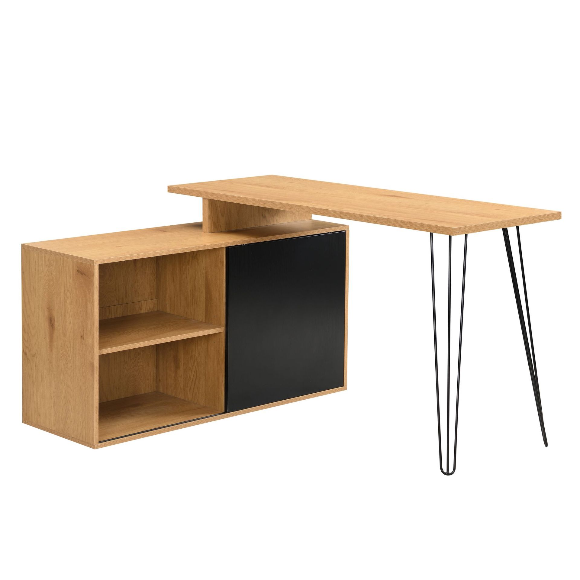 Vorlen Hörnskrivbord 130 cm i MDF med hylla - ekdekor svart