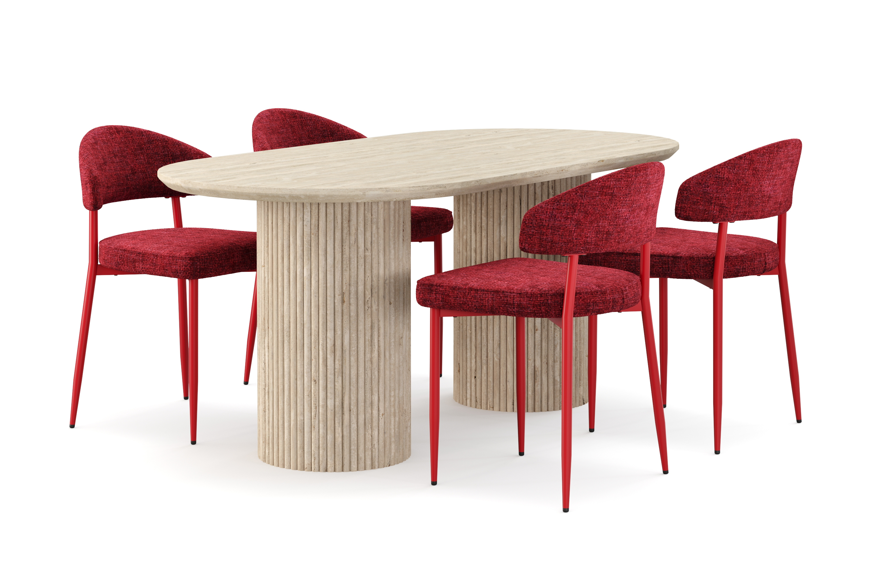 Kopparbo Matbord Travetin utseende med 4 st Jairam Matstolar Beige