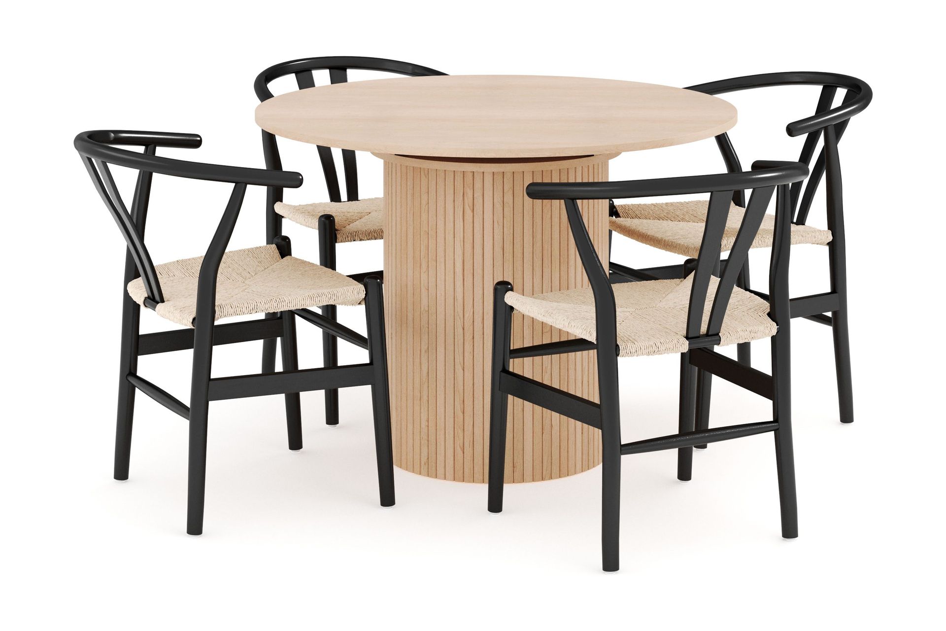 kopparbo matgrupp 106 cm rund förlängningsbart med 4 dastoori matstolar - whitewash