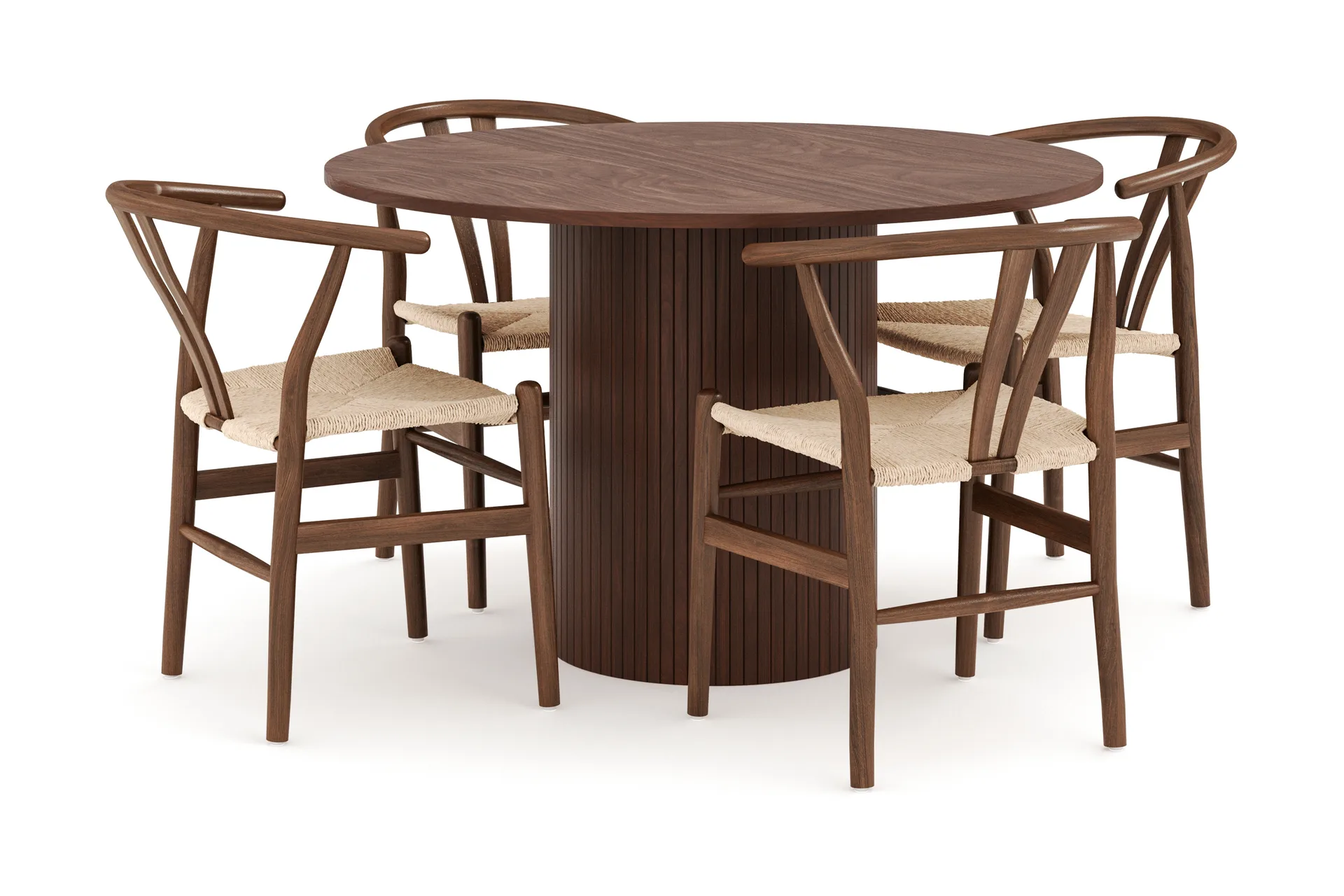 kopparbo matgrupp 120 cm rund med 4 dastoori matstol - mörkbrun