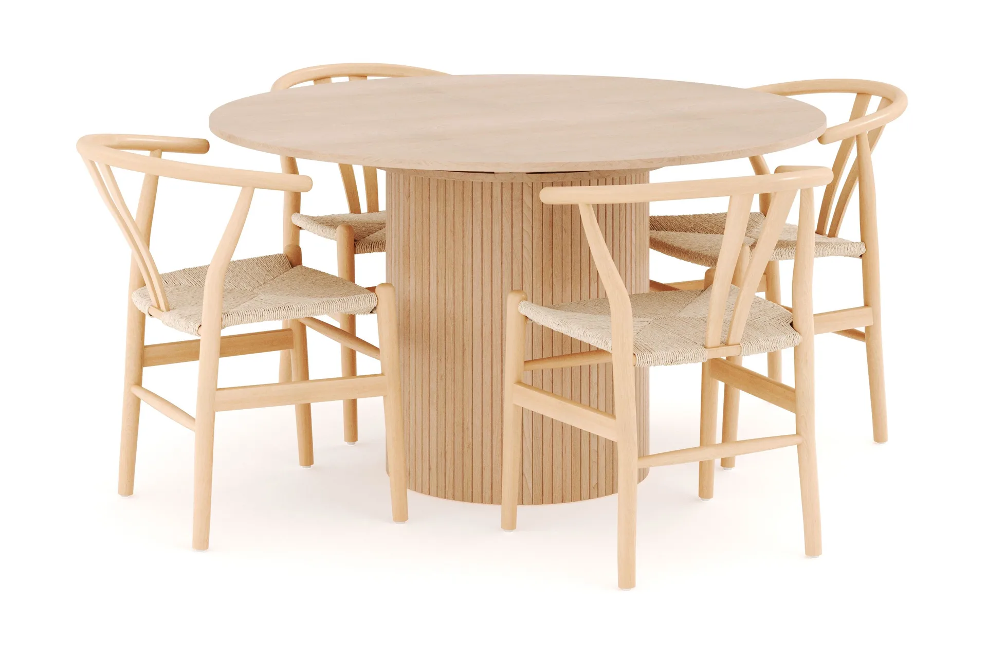 Kopparbo Matgrupp 130 cm Rund F&ouml;rl&auml;ngningsbart med 4 Dastoori Matstolar - Whitewash