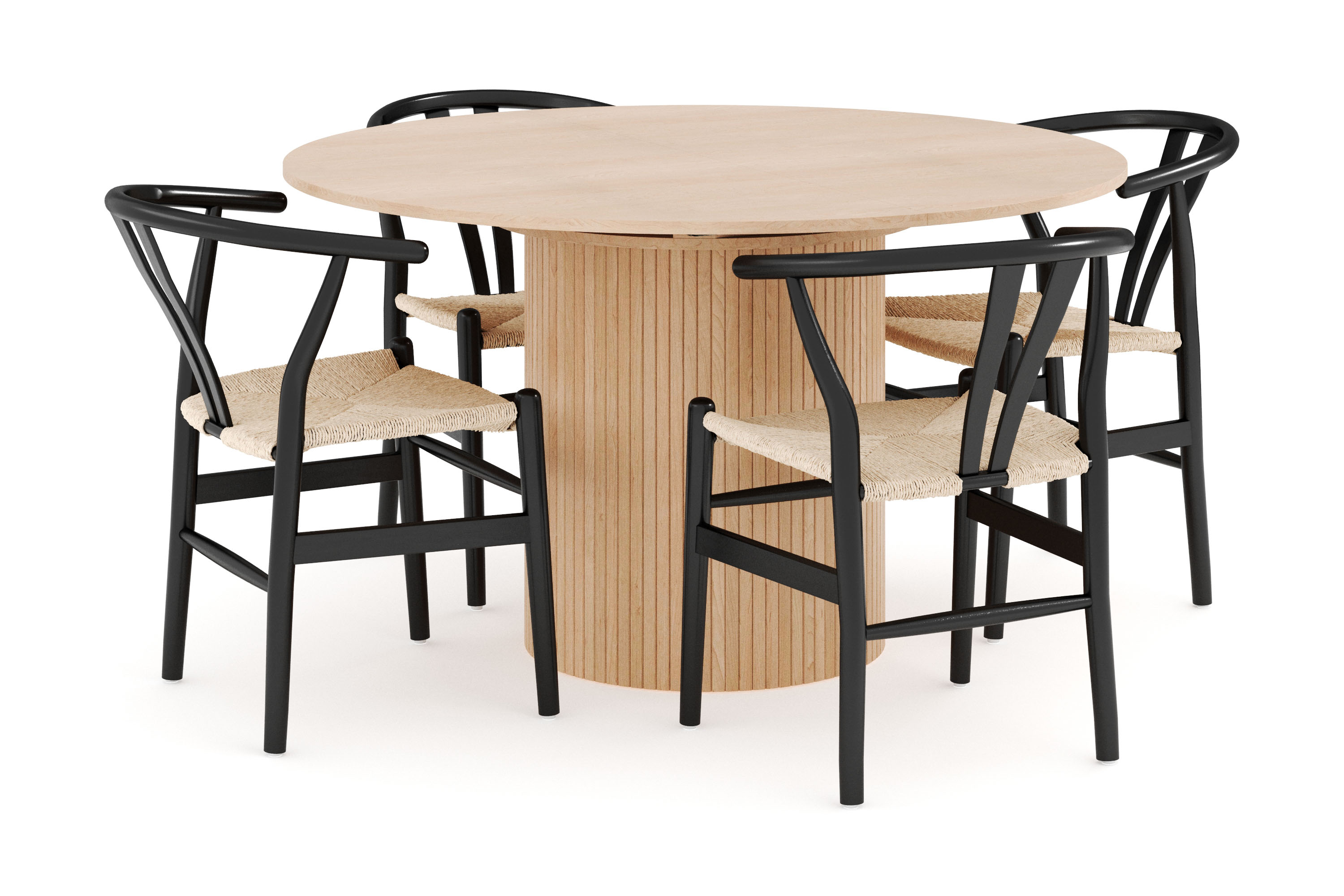 kopparbo matgrupp 130 cm rund förlängningsbart med 4 dastoori matstolar - whitewash