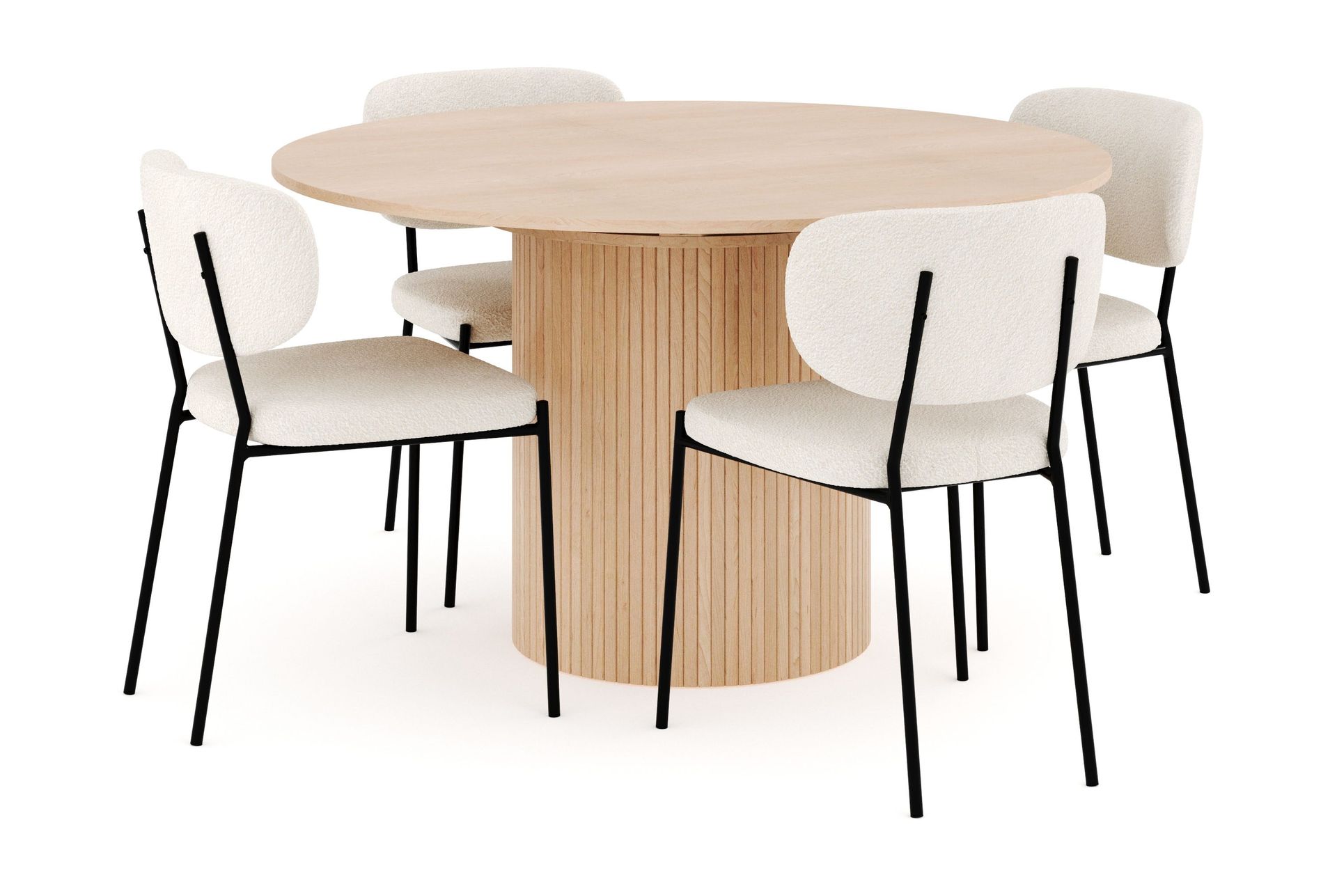 kopparbo matgrupp 130 cm rund förlängningsbart med 4 gemmiano matstolar - whitewash