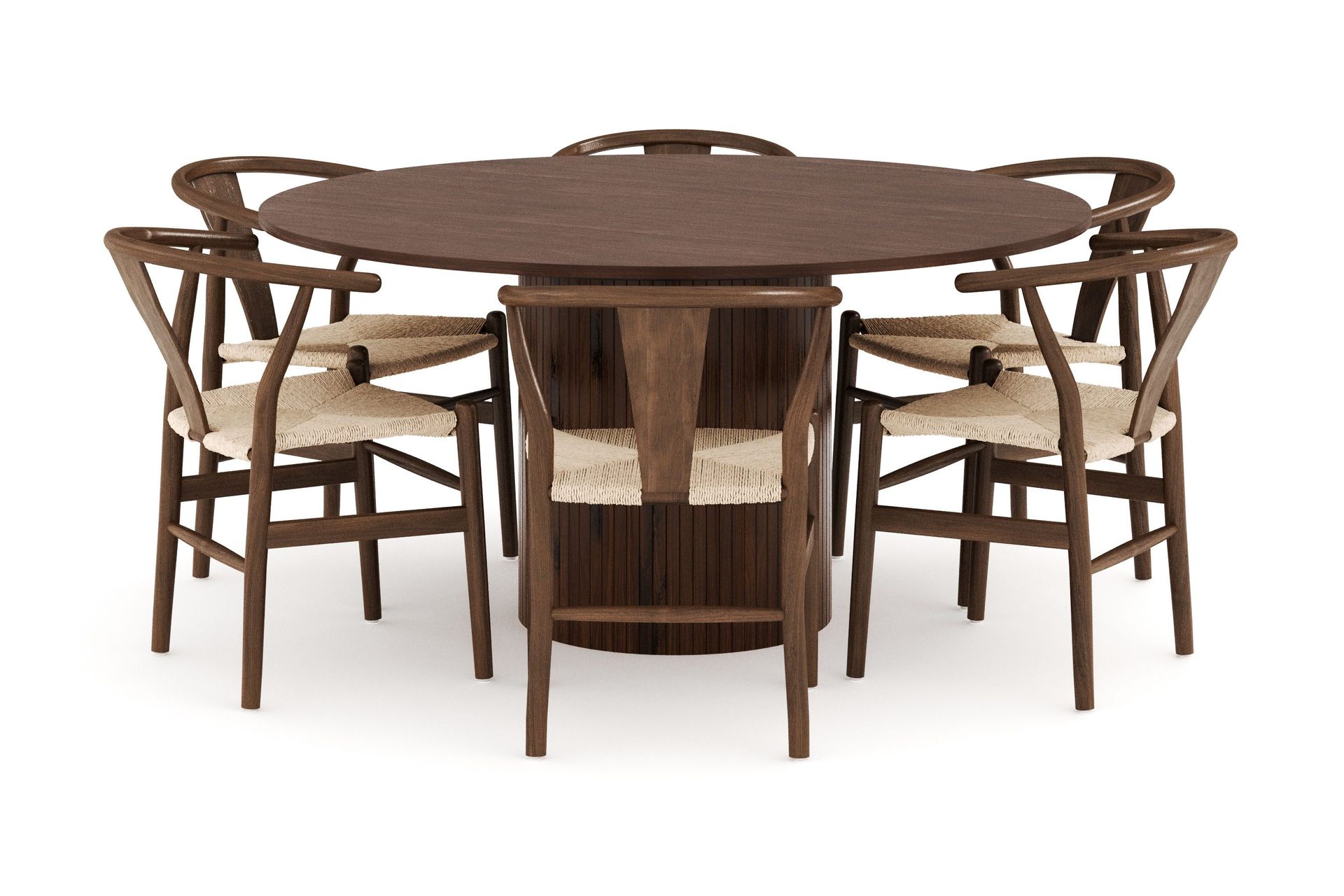 kopparbo matgrupp 150 cm rund med 6 dastoori matstolar - valnöt