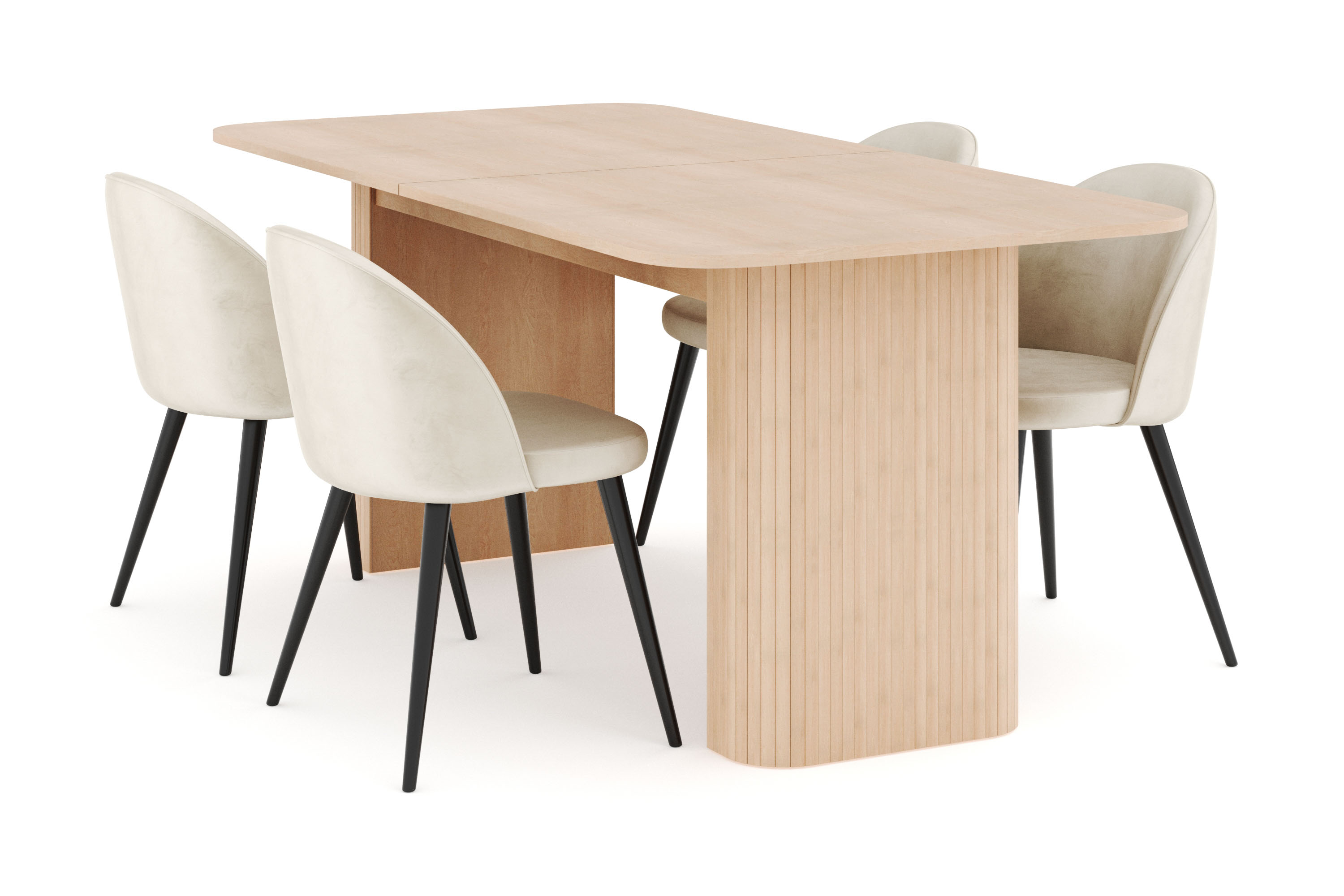 kopparbo matgrupp 180-240 cm förlängningsbart med 4 valeri sammetsstolar - whitewash