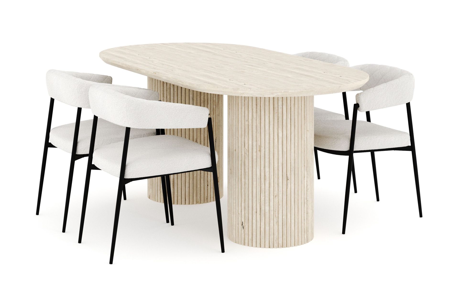 kopparbo matgrupp 180 cm oval med 4 ayana matstolar - travetin